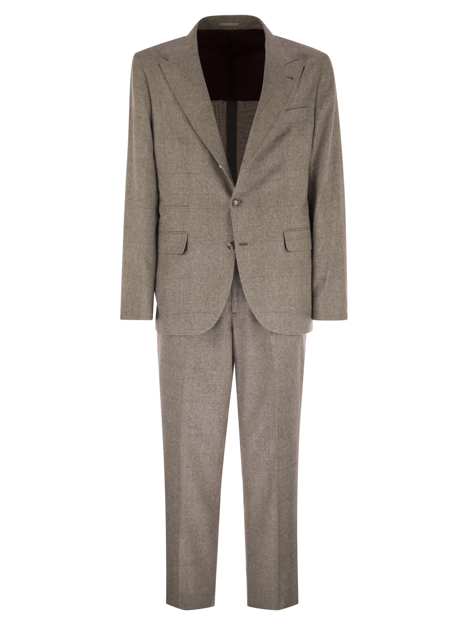 Brunello Cucinelli Men Prince Of Wales Flannel Suit In Silk, Wool And Cashmere BRUNELLO CUCINELLI