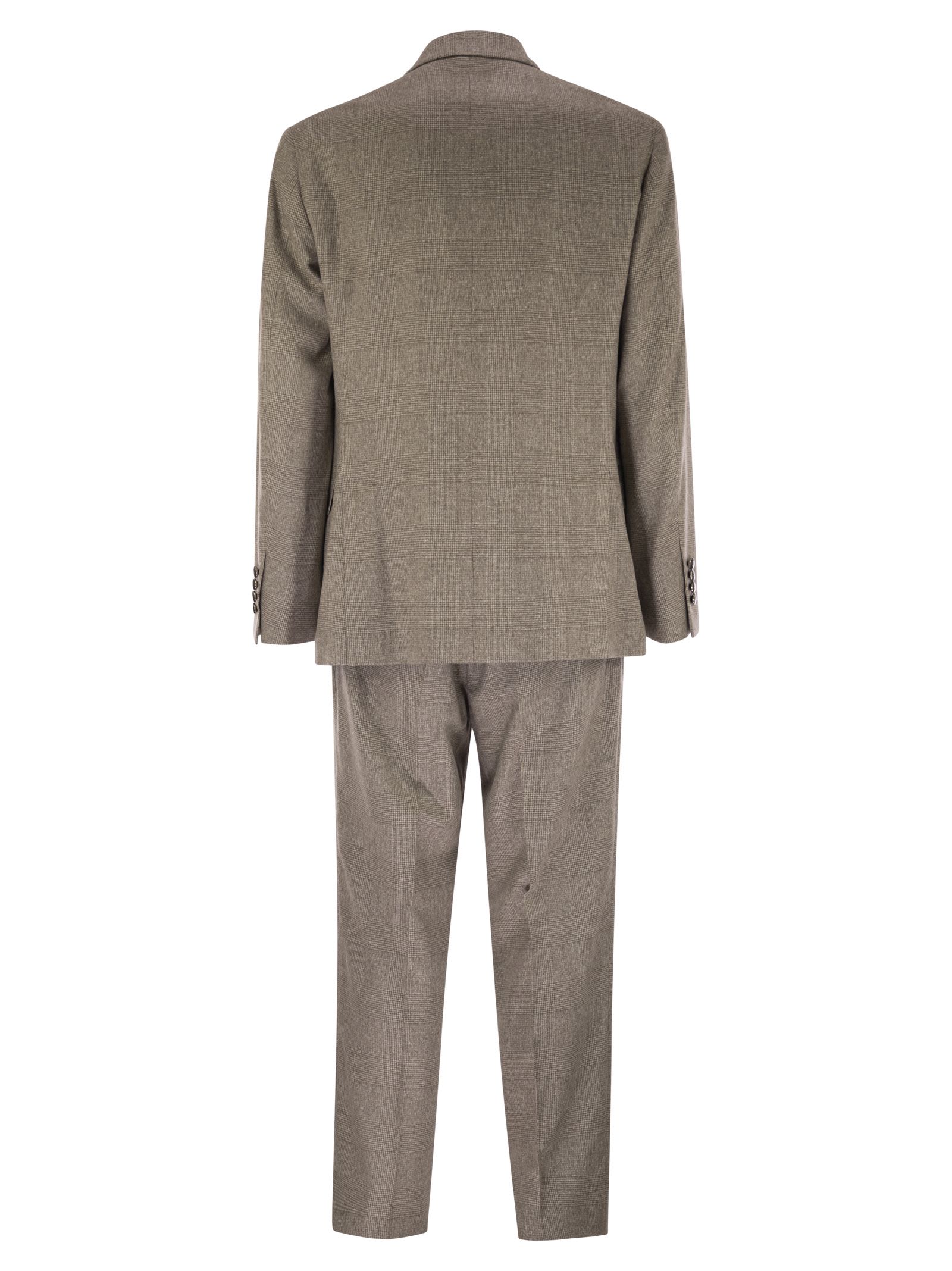 Brunello Cucinelli Men Prince Of Wales Flannel Suit In Silk, Wool And Cashmere BRUNELLO CUCINELLI