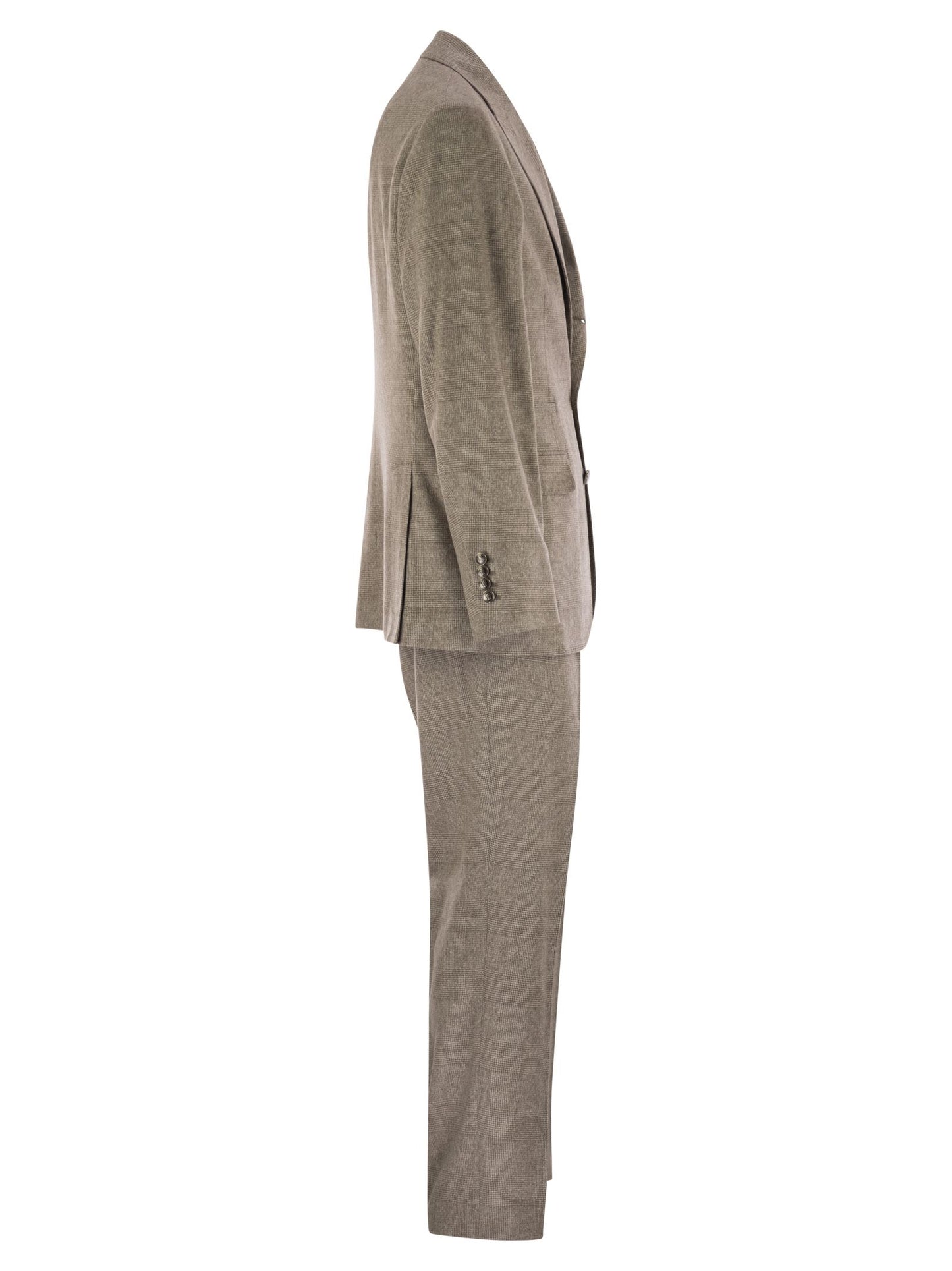 Brunello Cucinelli Men Prince Of Wales Flannel Suit In Silk, Wool And Cashmere BRUNELLO CUCINELLI