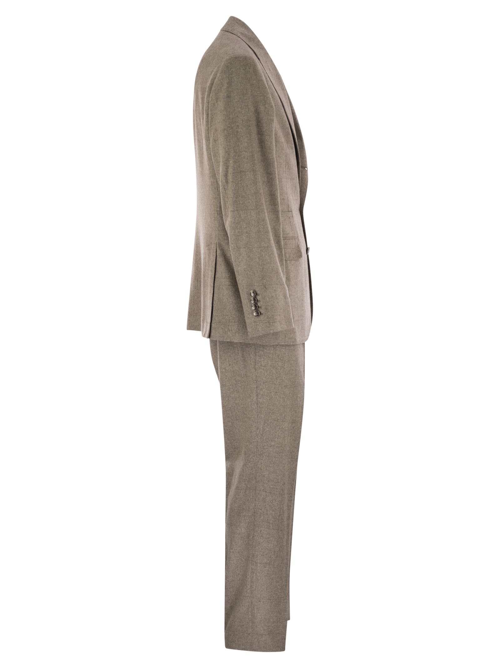 Brunello Cucinelli Men Prince Of Wales Flannel Suit In Silk, Wool And Cashmere BRUNELLO CUCINELLI