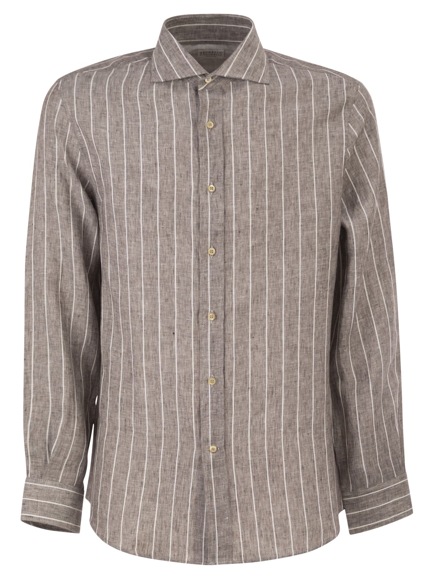 Brunello Cucinelli Men Easy Fit Striped Linen Shirt BRUNELLO CUCINELLI