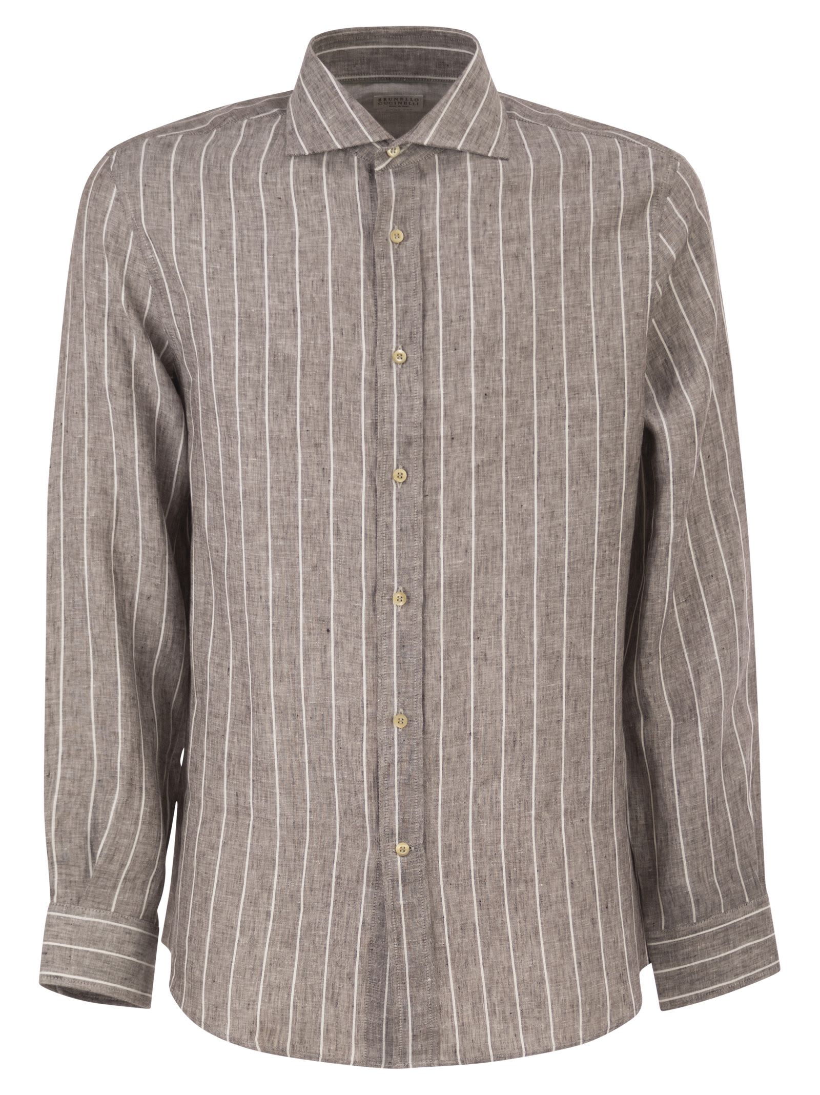 Brunello Cucinelli Men Easy Fit Striped Linen Shirt BRUNELLO CUCINELLI