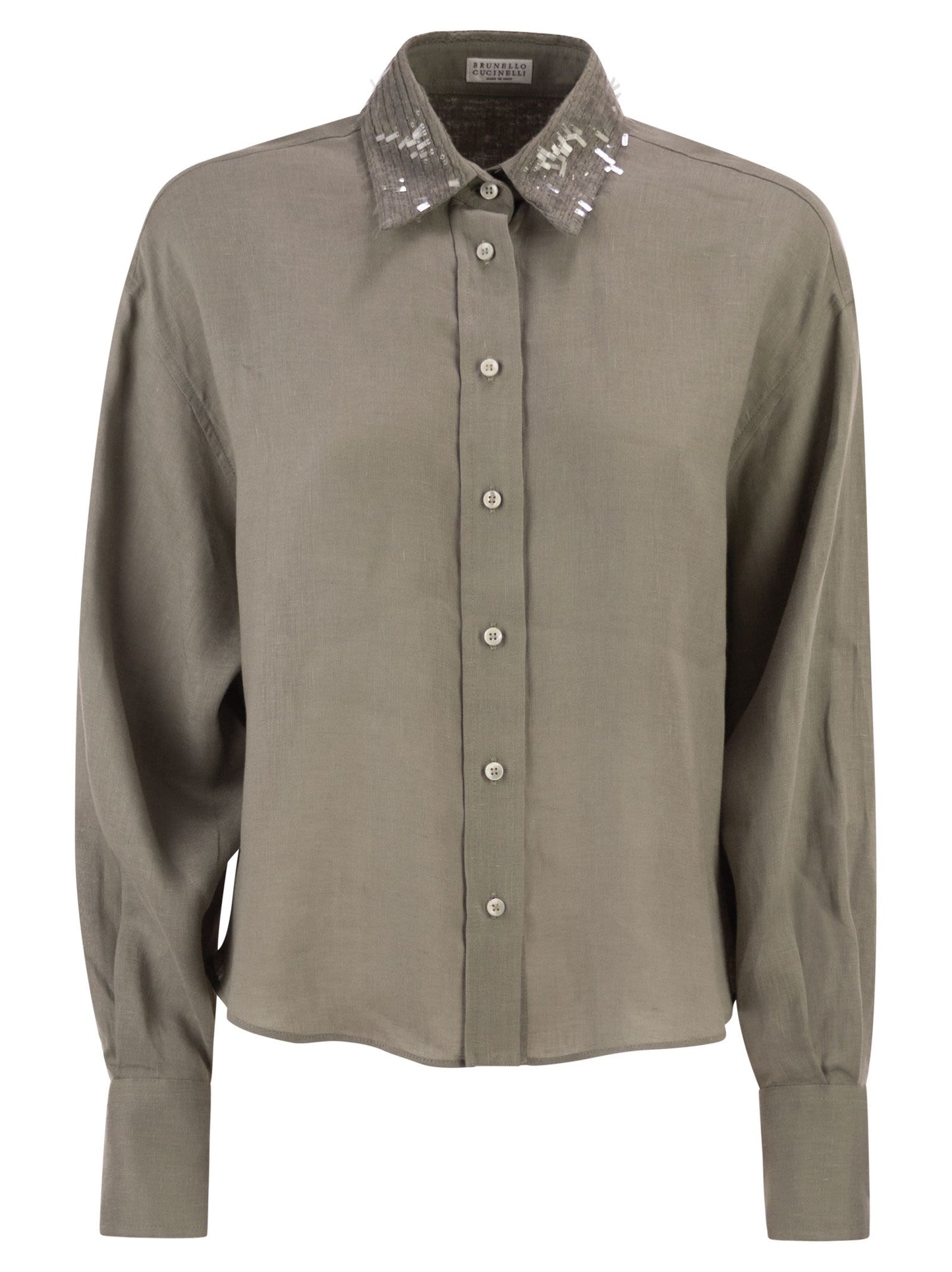 Brunello Cucinelli Women Linen Shirt With Sequin-Embroidered Collar BRUNELLO CUCINELLI