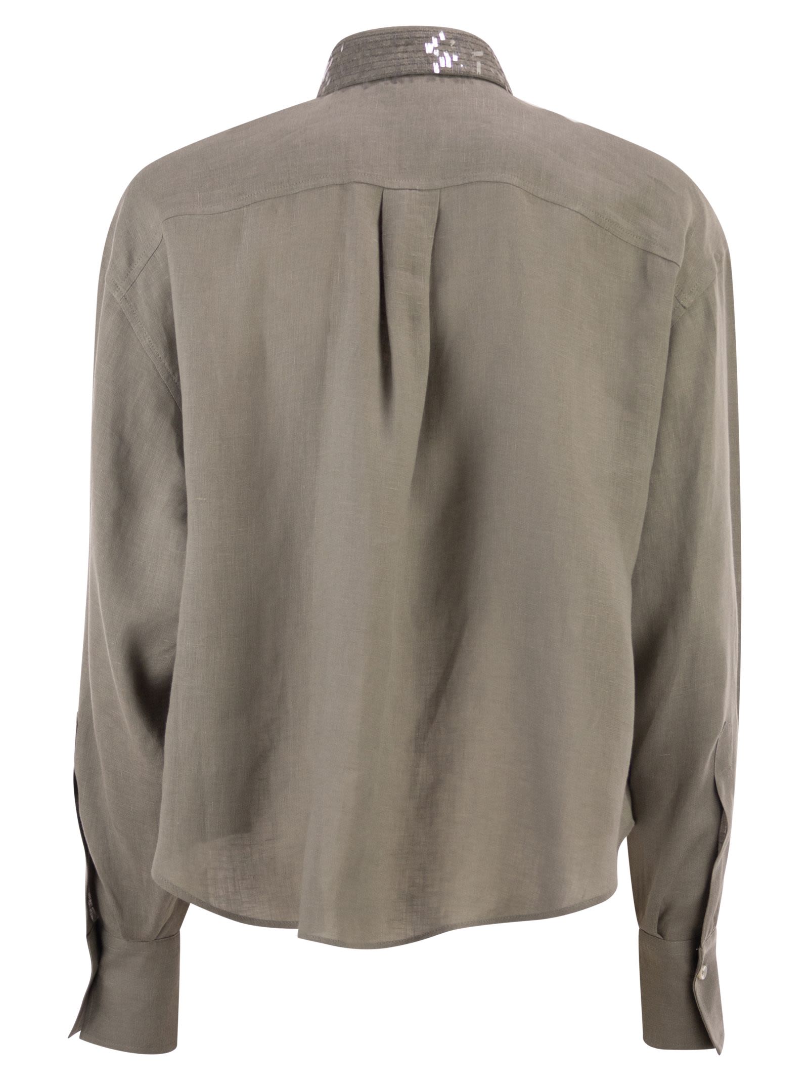 Brunello Cucinelli Women Linen Shirt With Sequin-Embroidered Collar BRUNELLO CUCINELLI