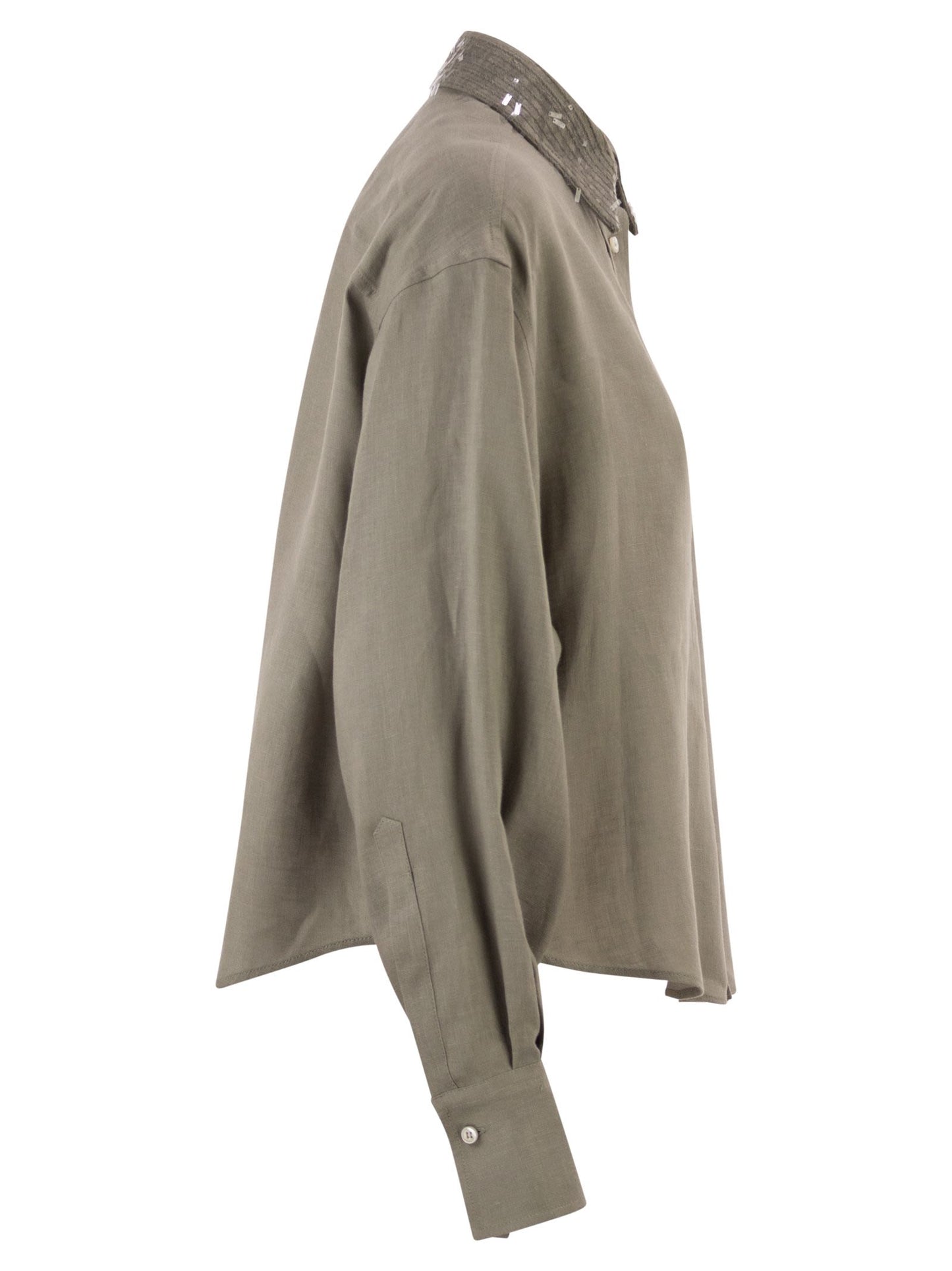 Brunello Cucinelli Women Linen Shirt With Sequin-Embroidered Collar BRUNELLO CUCINELLI