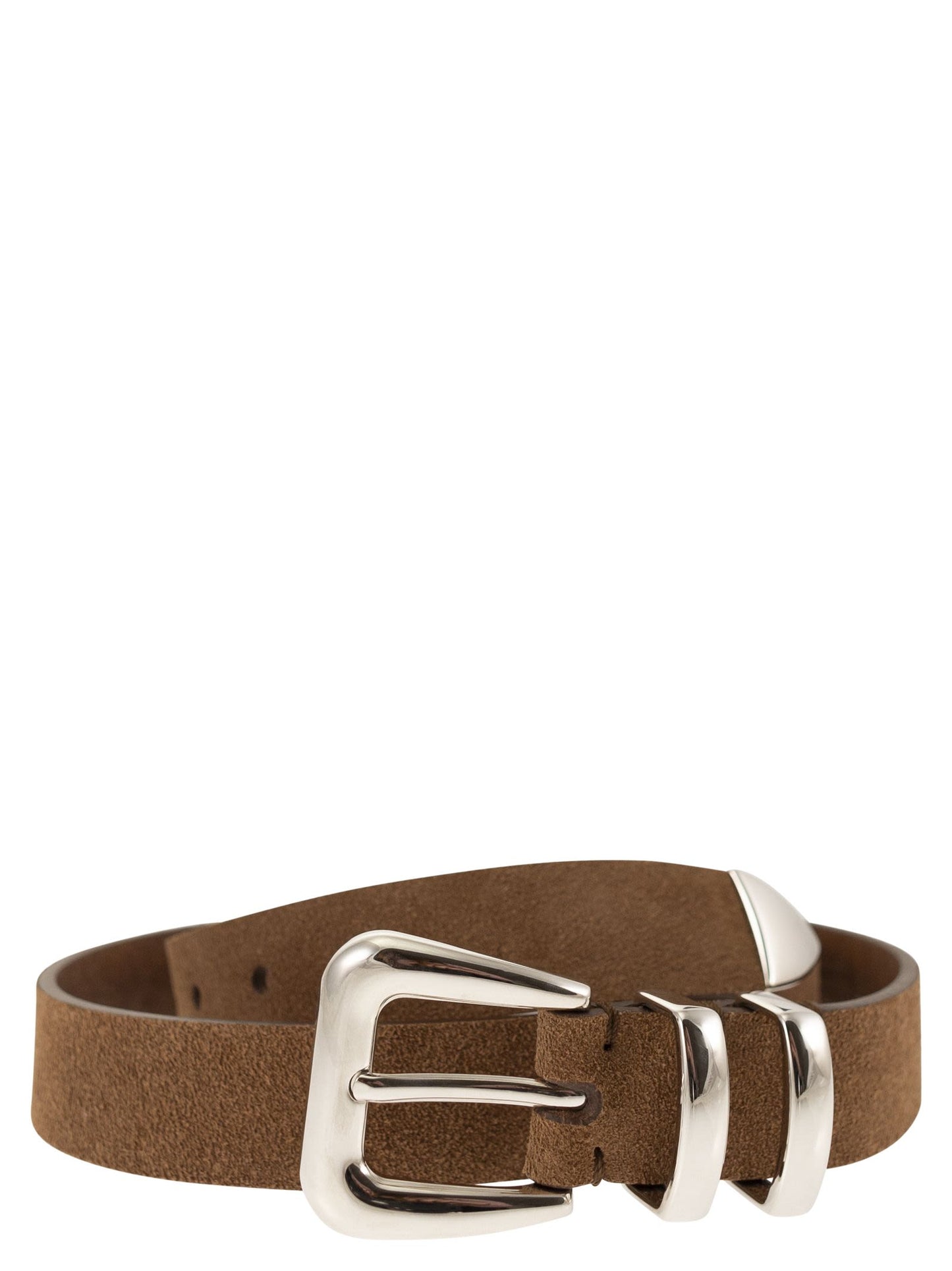 Brunello Cucinelli Men Slim Suede Belt With Polished Metal Details BRUNELLO CUCINELLI
