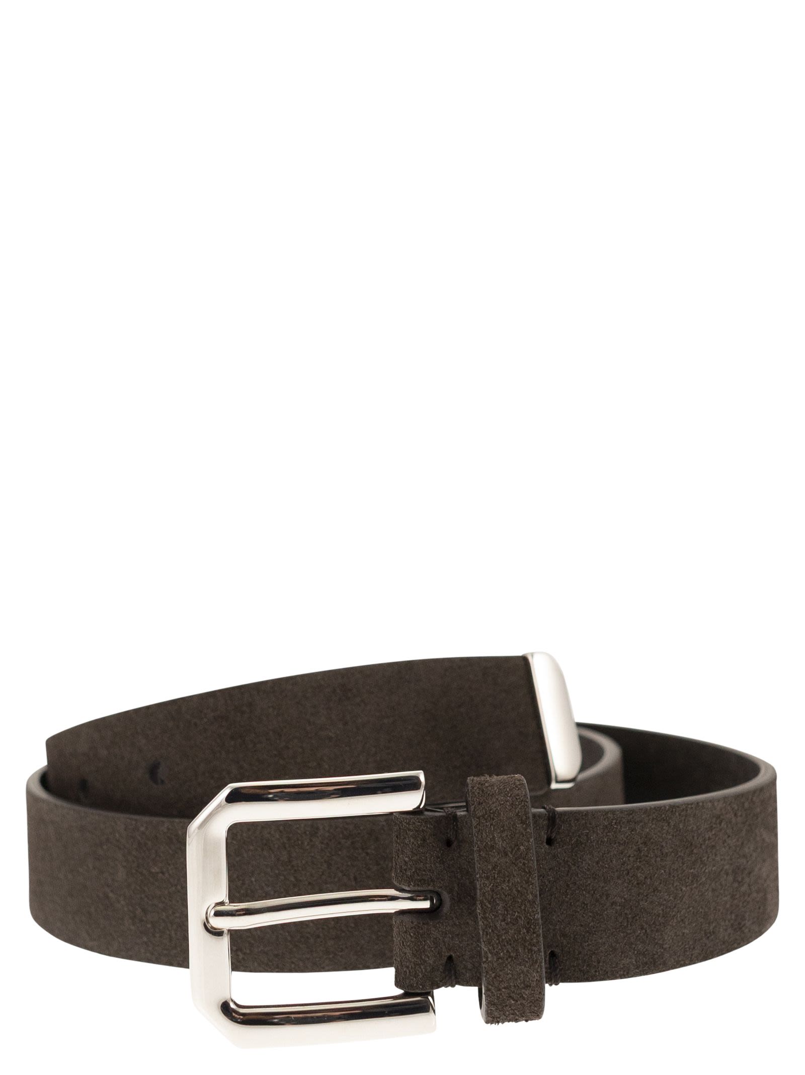 Brunello Cucinelli Men Inverted Leather Belt With Square Buckle And Toecap BRUNELLO CUCINELLI