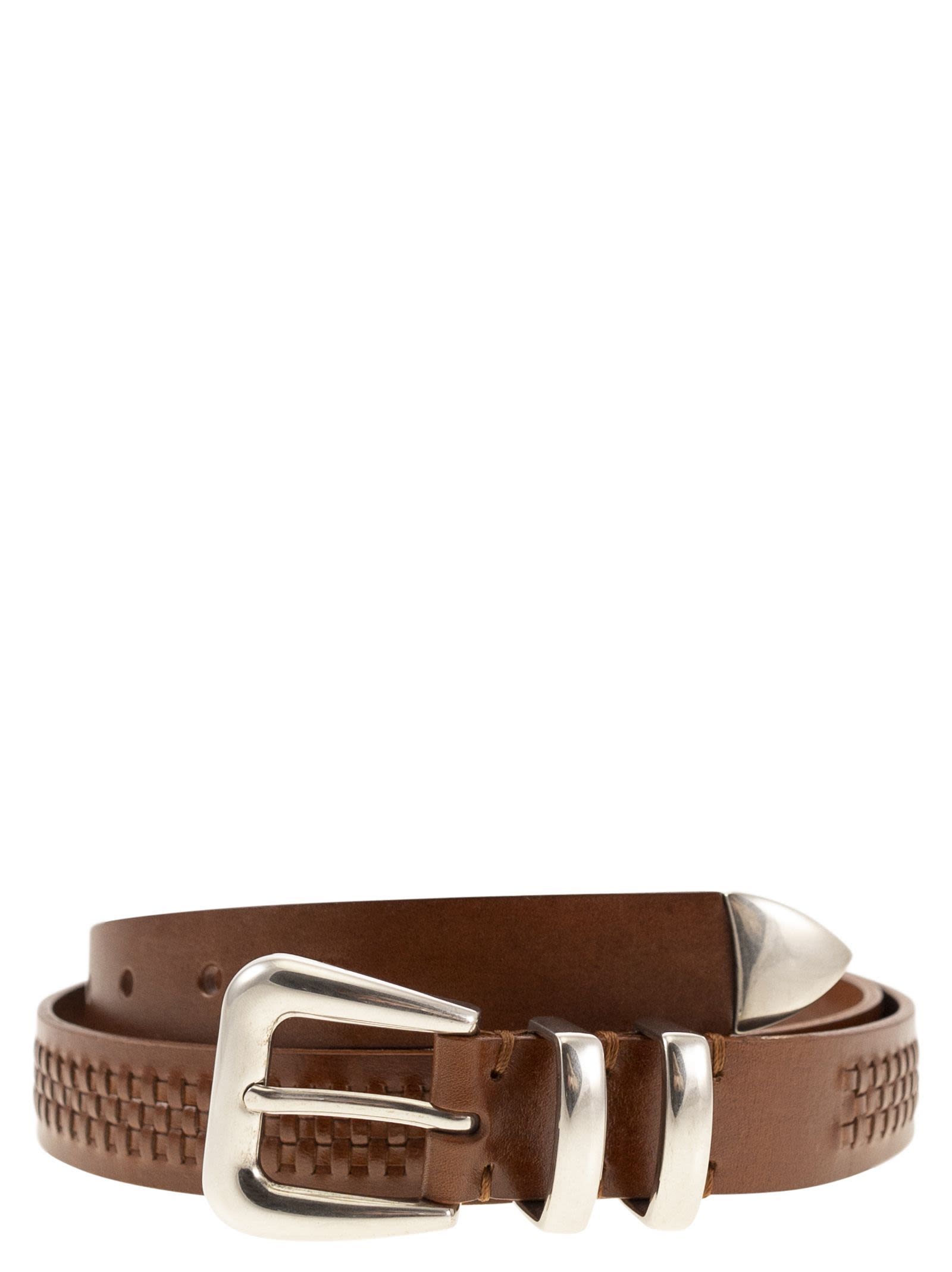 Brunello Cucinelli Men Calfskin Belt With Woven Decoration BRUNELLO CUCINELLI