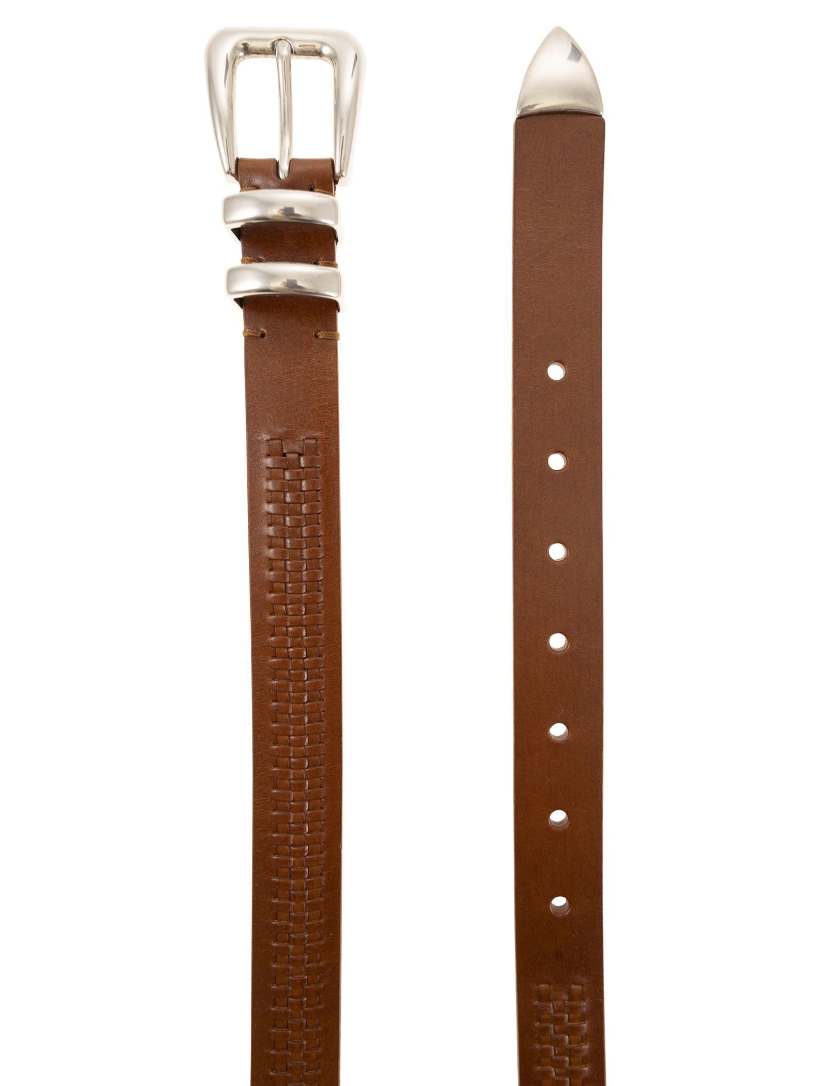 Brunello Cucinelli Men Calfskin Belt With Woven Decoration BRUNELLO CUCINELLI