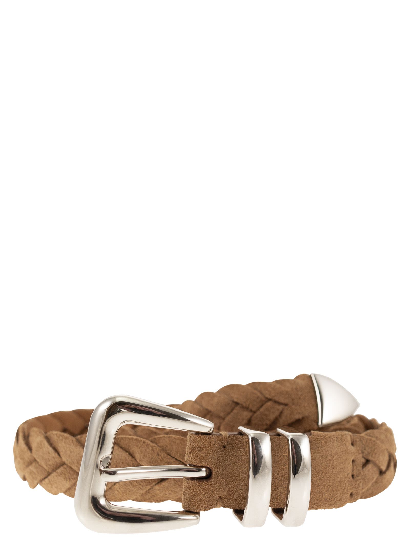 Brunello Cucinelli Men Reversed Calfskin Belt With Braided Tip BRUNELLO CUCINELLI