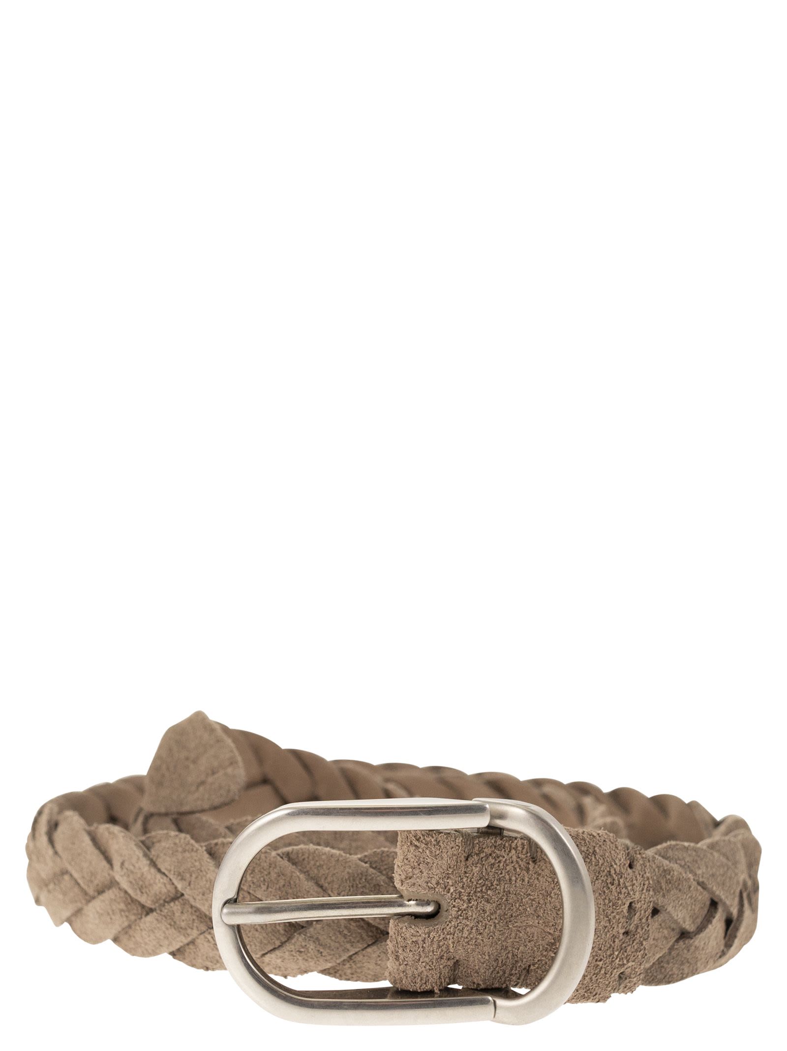 Brunello Cucinelli Men Woven Suede Belt With Rounded Buckle And Metal Loop BRUNELLO CUCINELLI