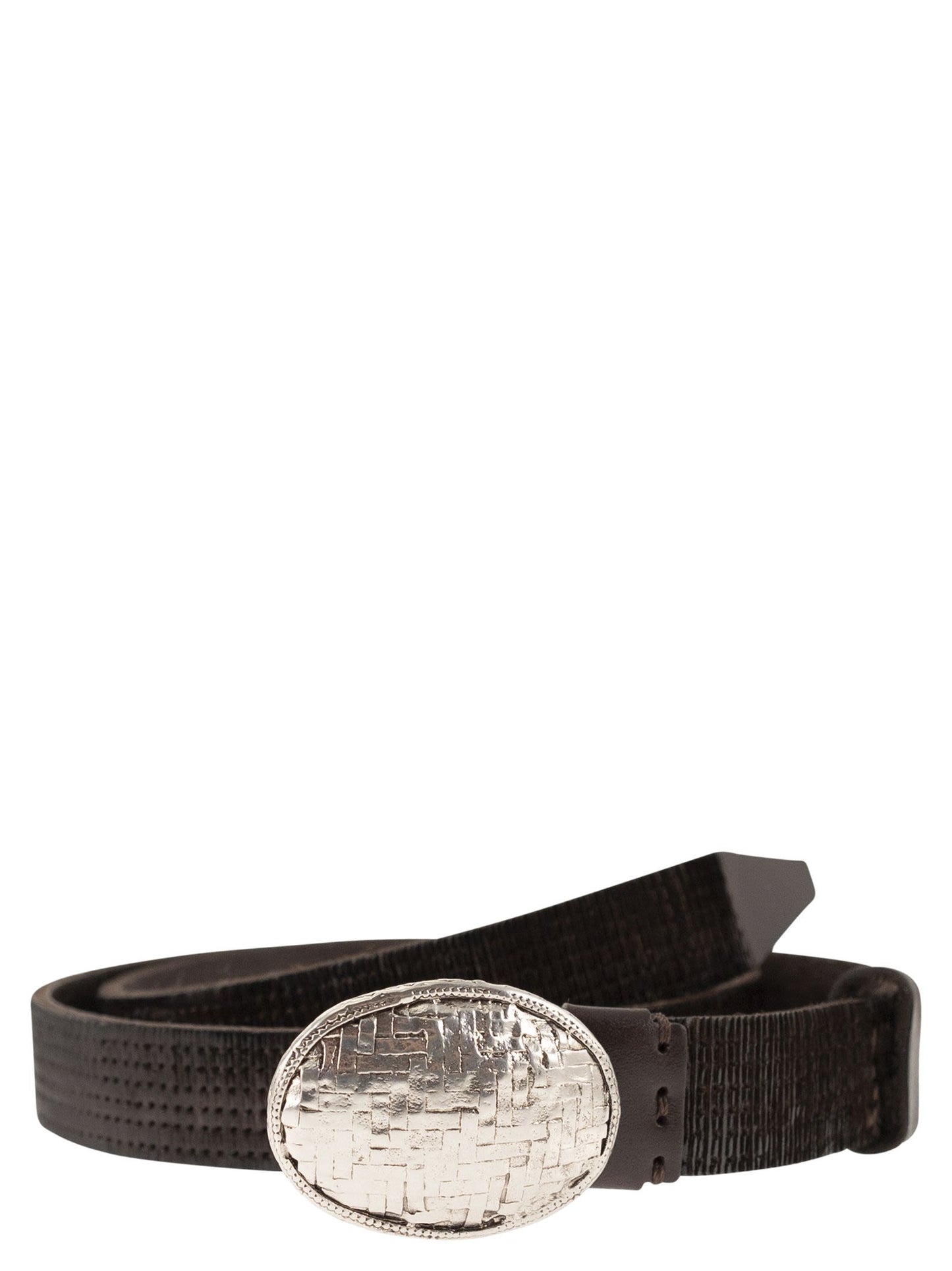 Brunello Cucinelli Men Embossed Leather Belt With Oval Buckle BRUNELLO CUCINELLI
