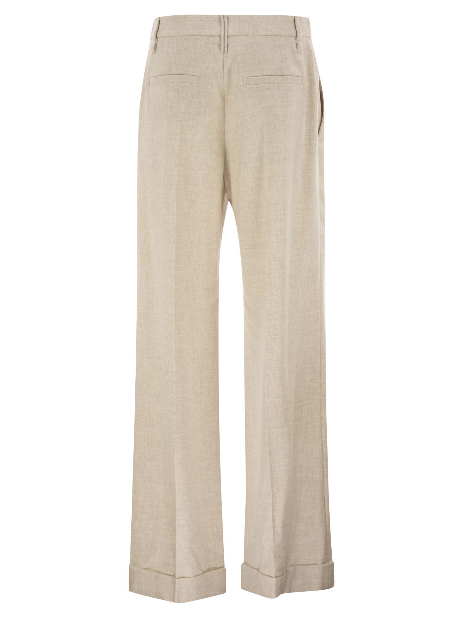 Brunello Cucinelli Women Virgin Wool And Cashmere Tailored Trousers With Turn-Up Hem BRUNELLO CUCINELLI
