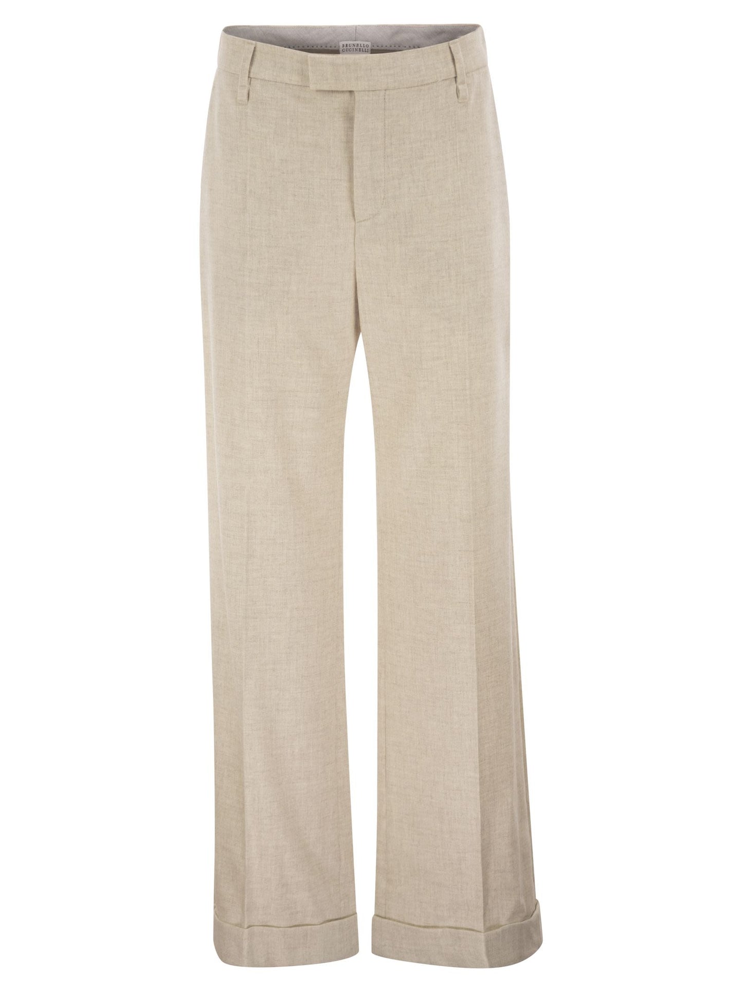 Brunello Cucinelli Women Virgin Wool And Cashmere Tailored Trousers With Turn-Up Hem BRUNELLO CUCINELLI