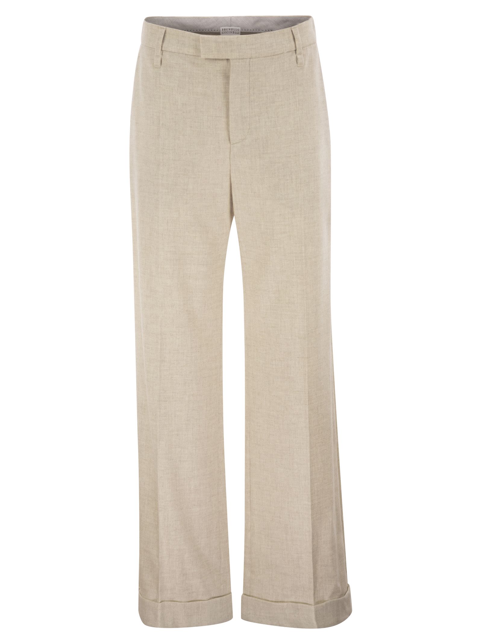 Brunello Cucinelli Women Virgin Wool And Cashmere Tailored Trousers With Turn-Up Hem BRUNELLO CUCINELLI