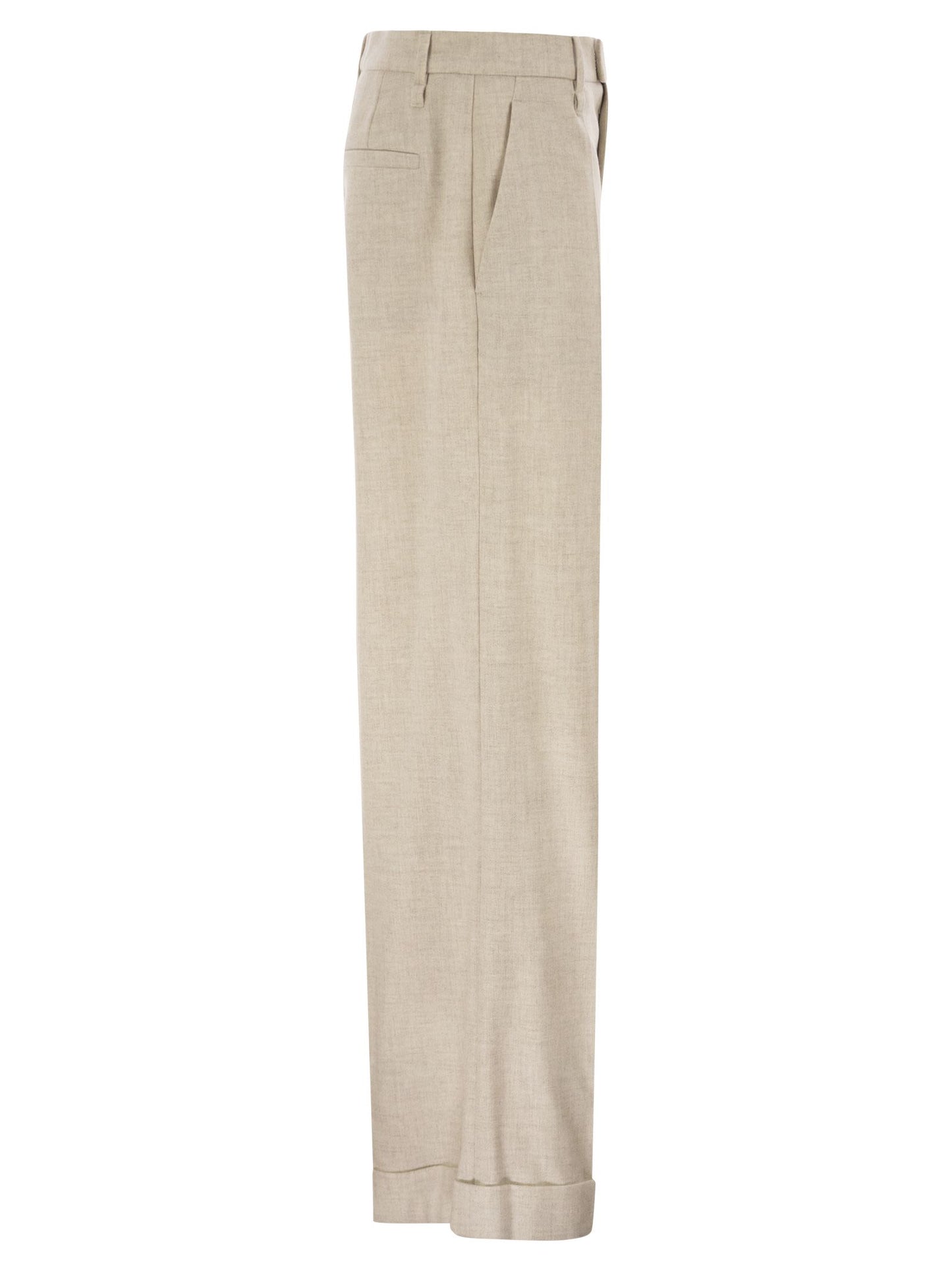 Brunello Cucinelli Women Virgin Wool And Cashmere Tailored Trousers With Turn-Up Hem BRUNELLO CUCINELLI