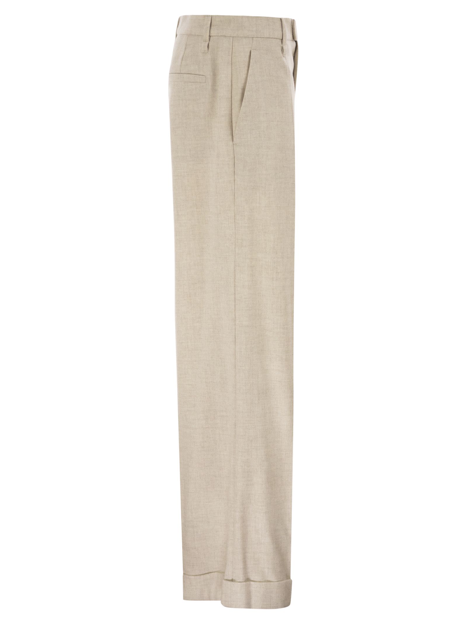 Brunello Cucinelli Women Virgin Wool And Cashmere Tailored Trousers With Turn-Up Hem BRUNELLO CUCINELLI