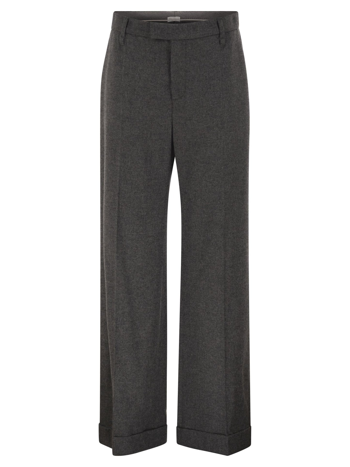 Brunello Cucinelli Women Virgin Wool And Cashmere Tailored Trousers With Turn-Up Hem BRUNELLO CUCINELLI