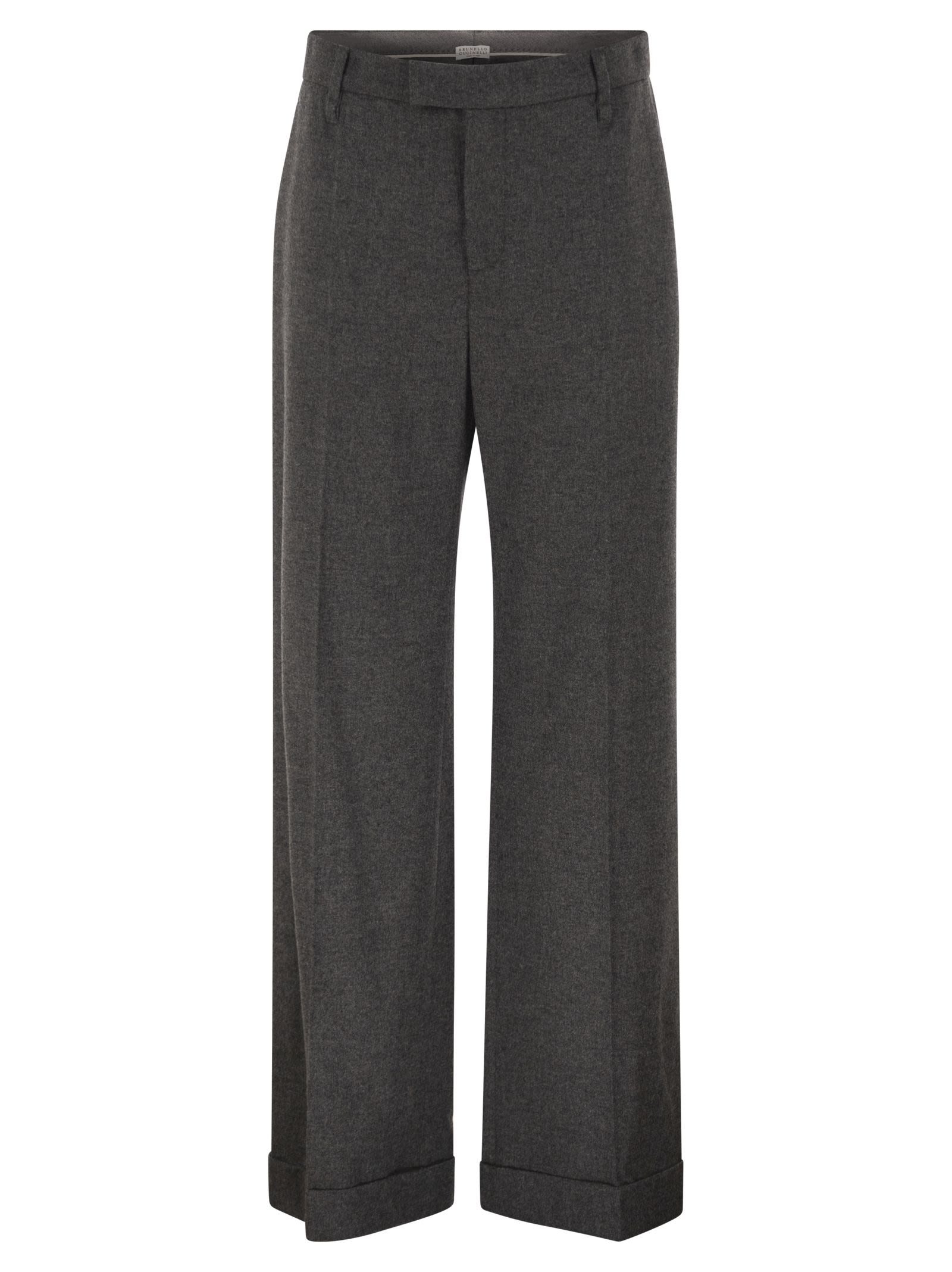 Brunello Cucinelli Women Virgin Wool And Cashmere Tailored Trousers With Turn-Up Hem BRUNELLO CUCINELLI