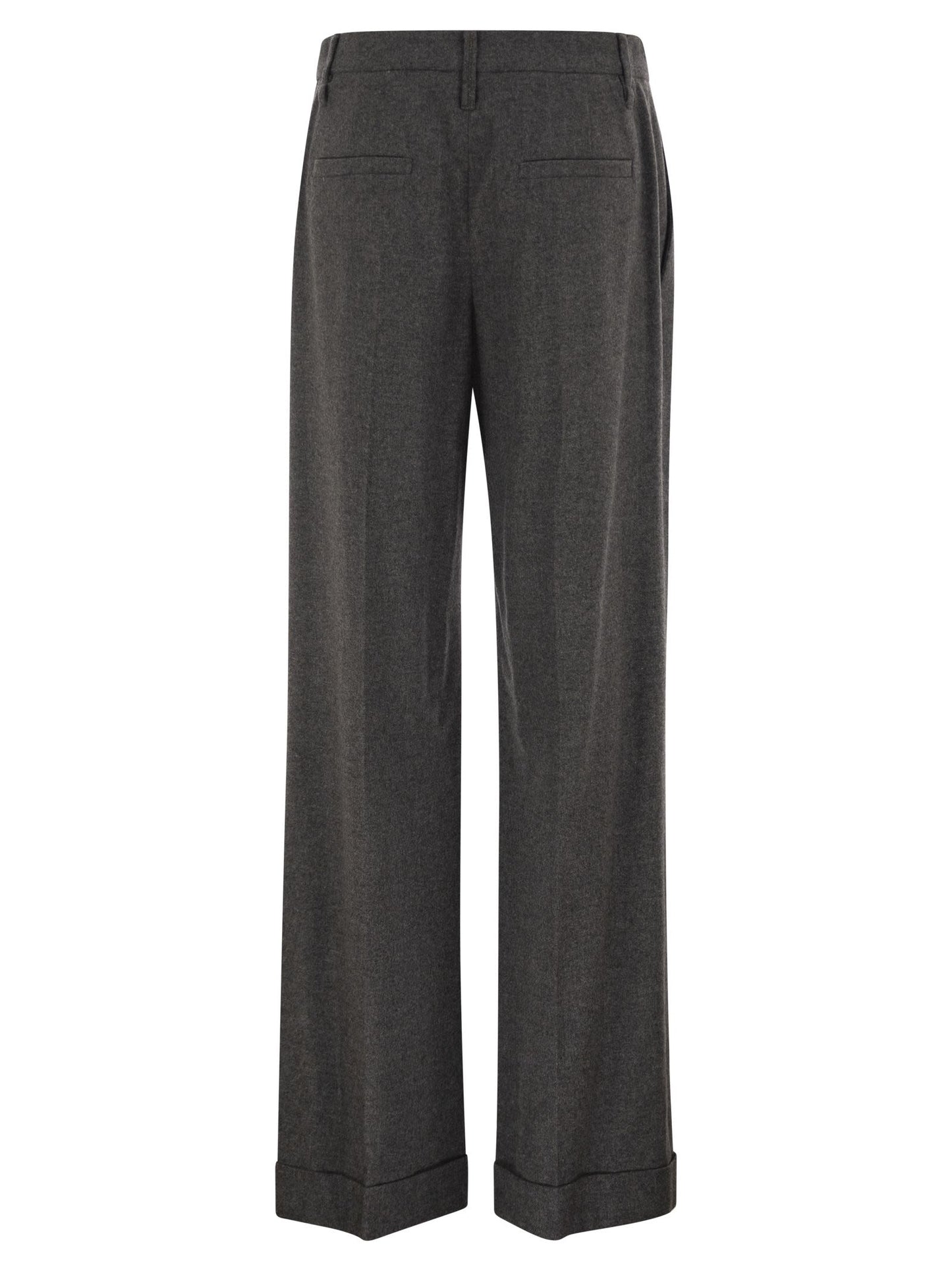 Brunello Cucinelli Women Virgin Wool And Cashmere Tailored Trousers With Turn-Up Hem BRUNELLO CUCINELLI