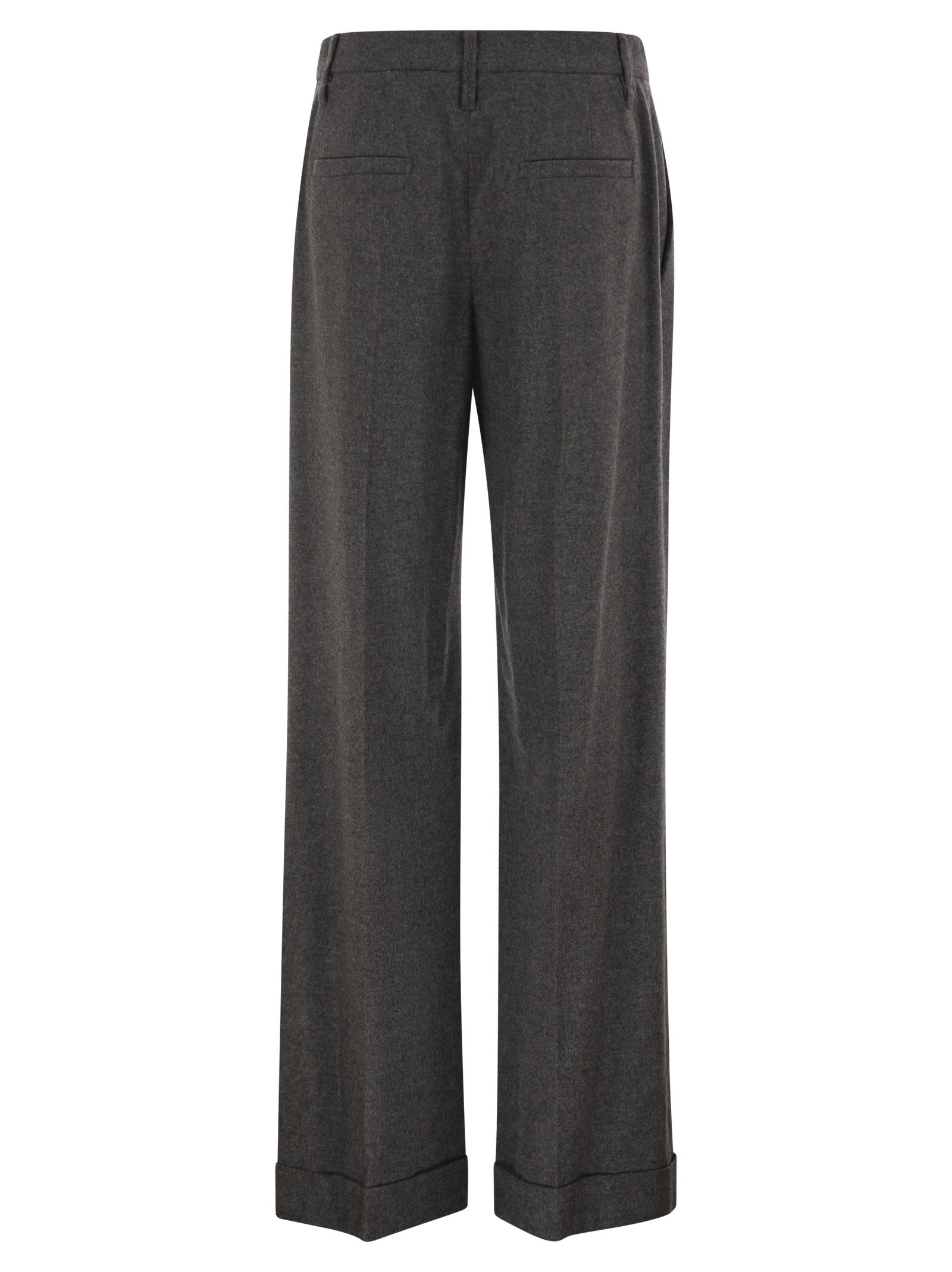 Brunello Cucinelli Women Virgin Wool And Cashmere Tailored Trousers With Turn-Up Hem BRUNELLO CUCINELLI
