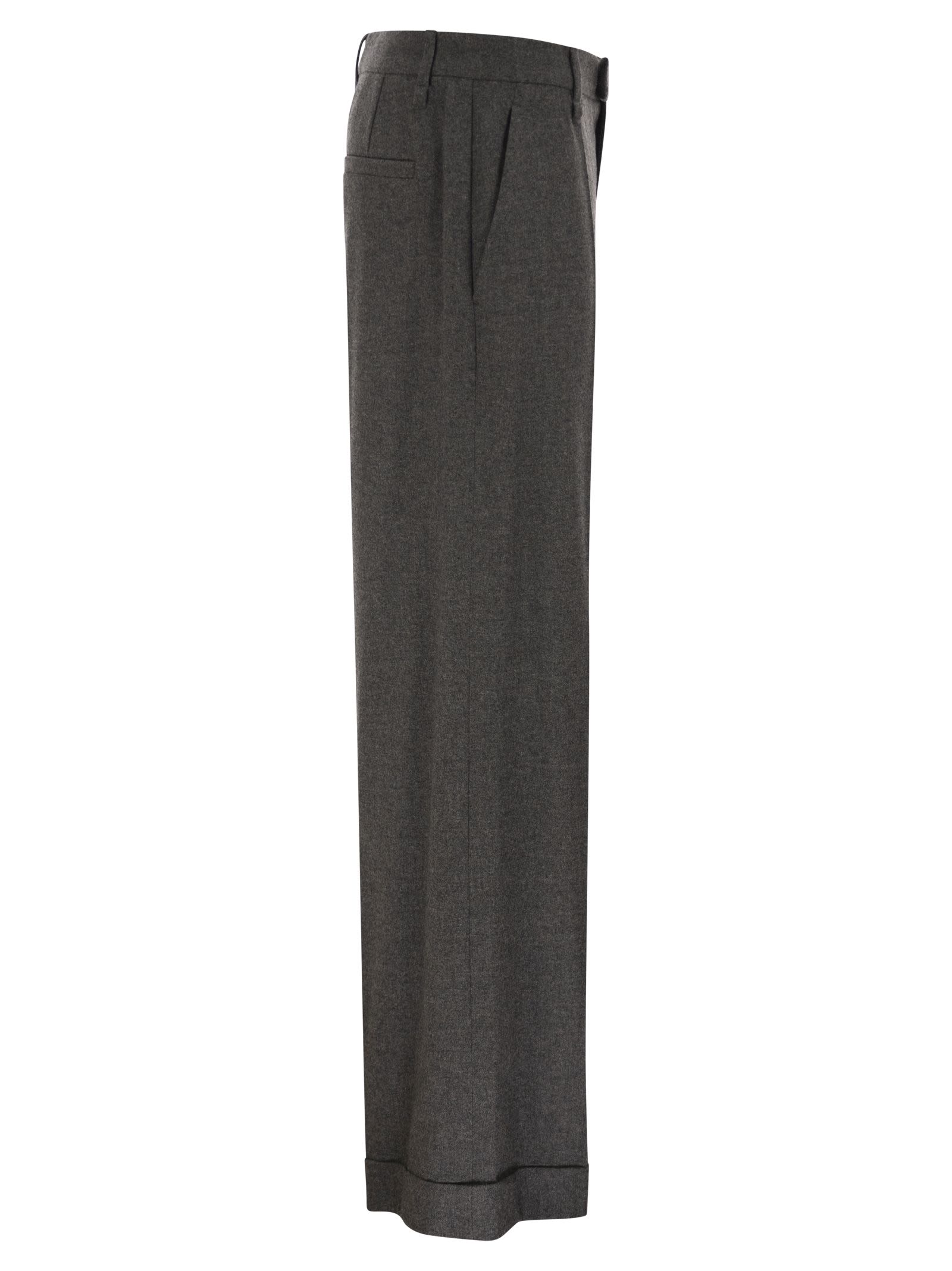 Brunello Cucinelli Women Virgin Wool And Cashmere Tailored Trousers With Turn-Up Hem BRUNELLO CUCINELLI