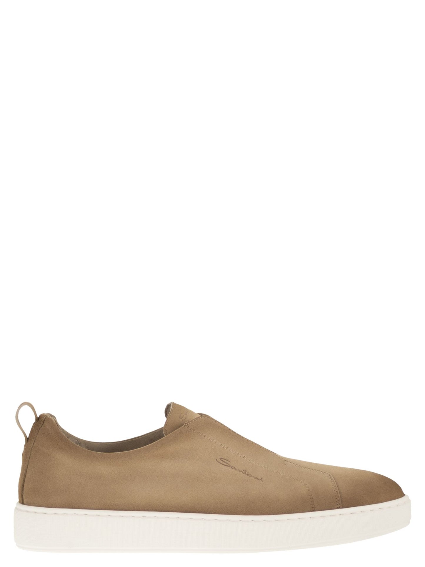 Santoni Men Suede Leather Slip-On Trainers With Rubber Sole SANTONI