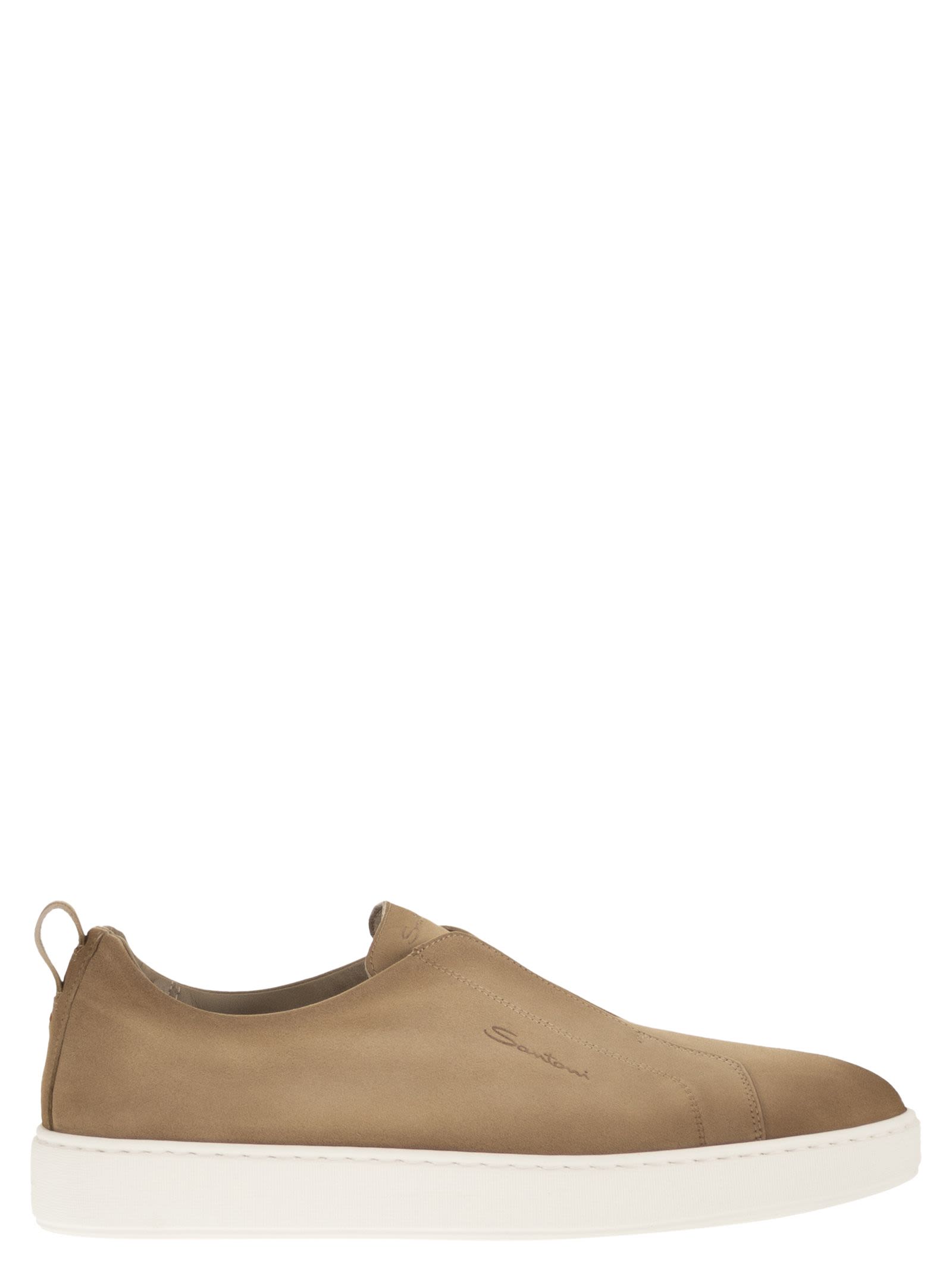 Santoni Men Suede Leather Slip-On Trainers With Rubber Sole SANTONI