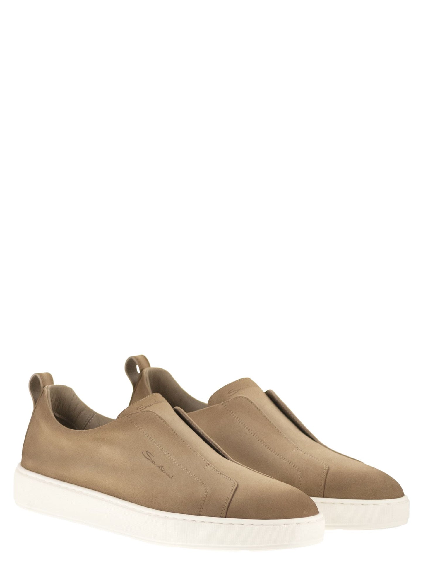 Santoni Men Suede Leather Slip-On Trainers With Rubber Sole SANTONI