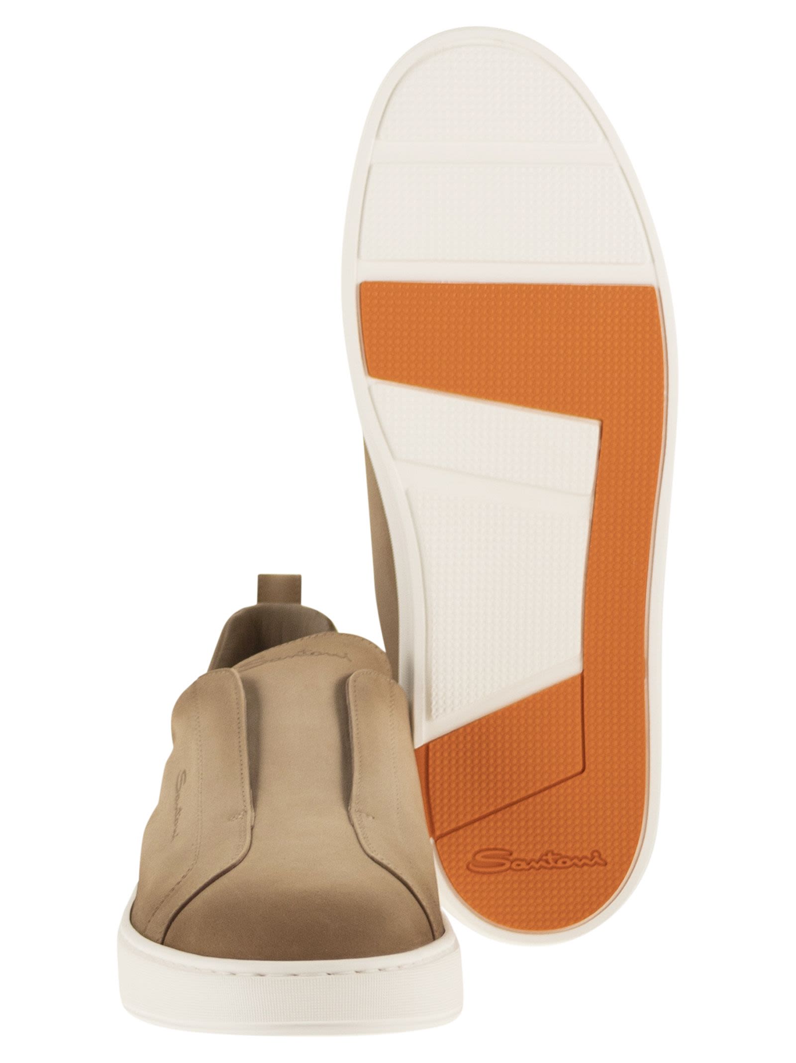 Santoni Men Suede Leather Slip-On Trainers With Rubber Sole SANTONI