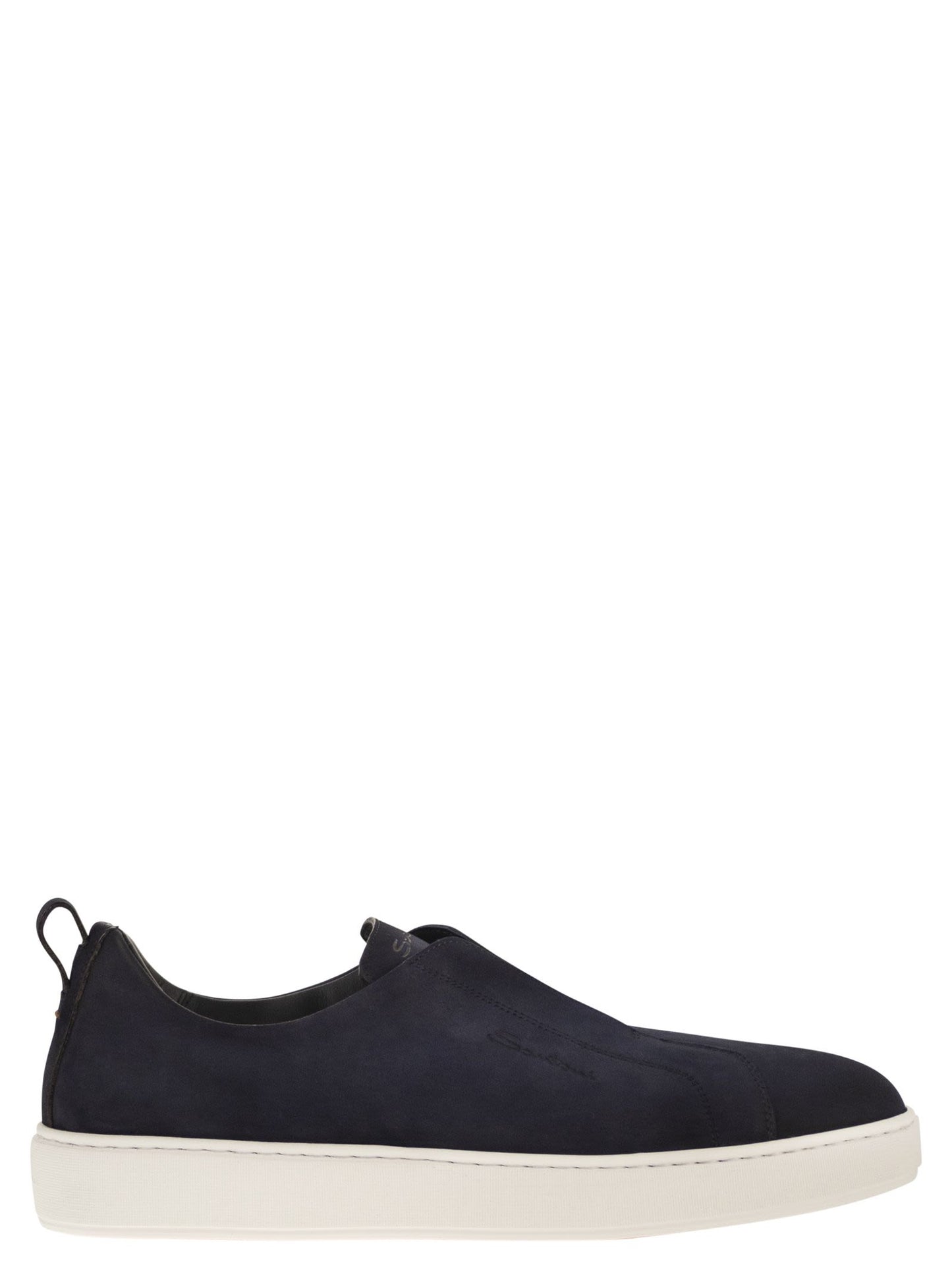 Santoni Men Suede Leather Slip-On Trainers With Rubber Sole SANTONI