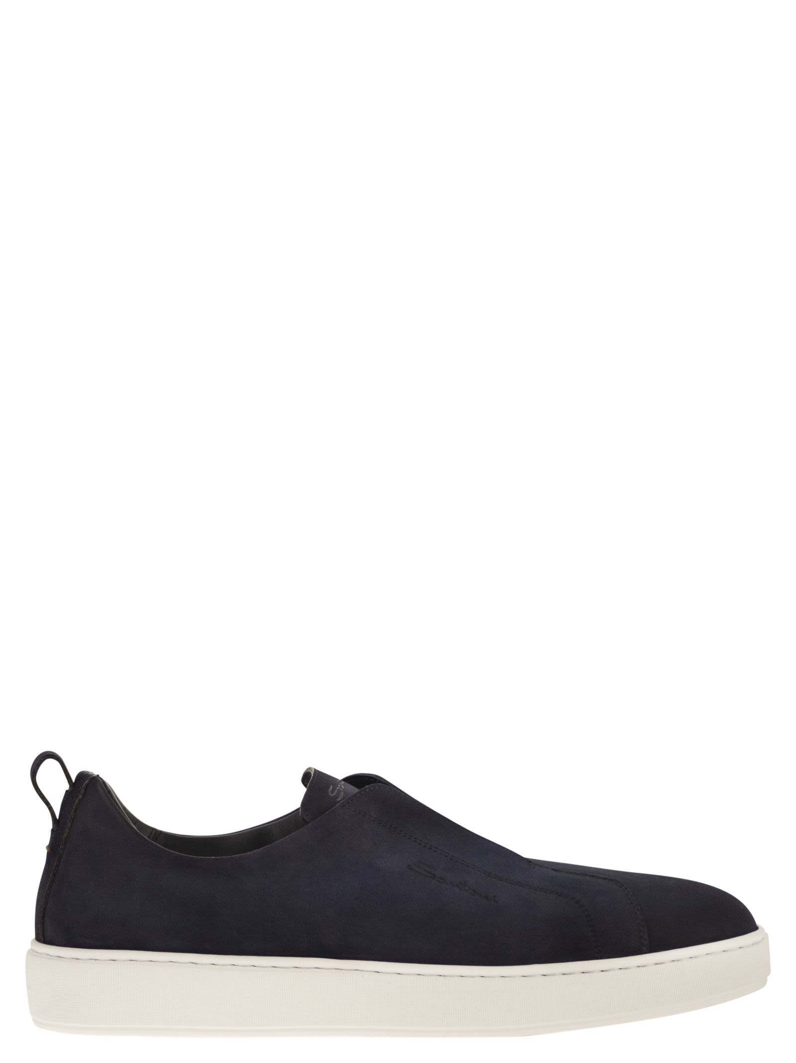 Santoni Men Suede Leather Slip-On Trainers With Rubber Sole SANTONI