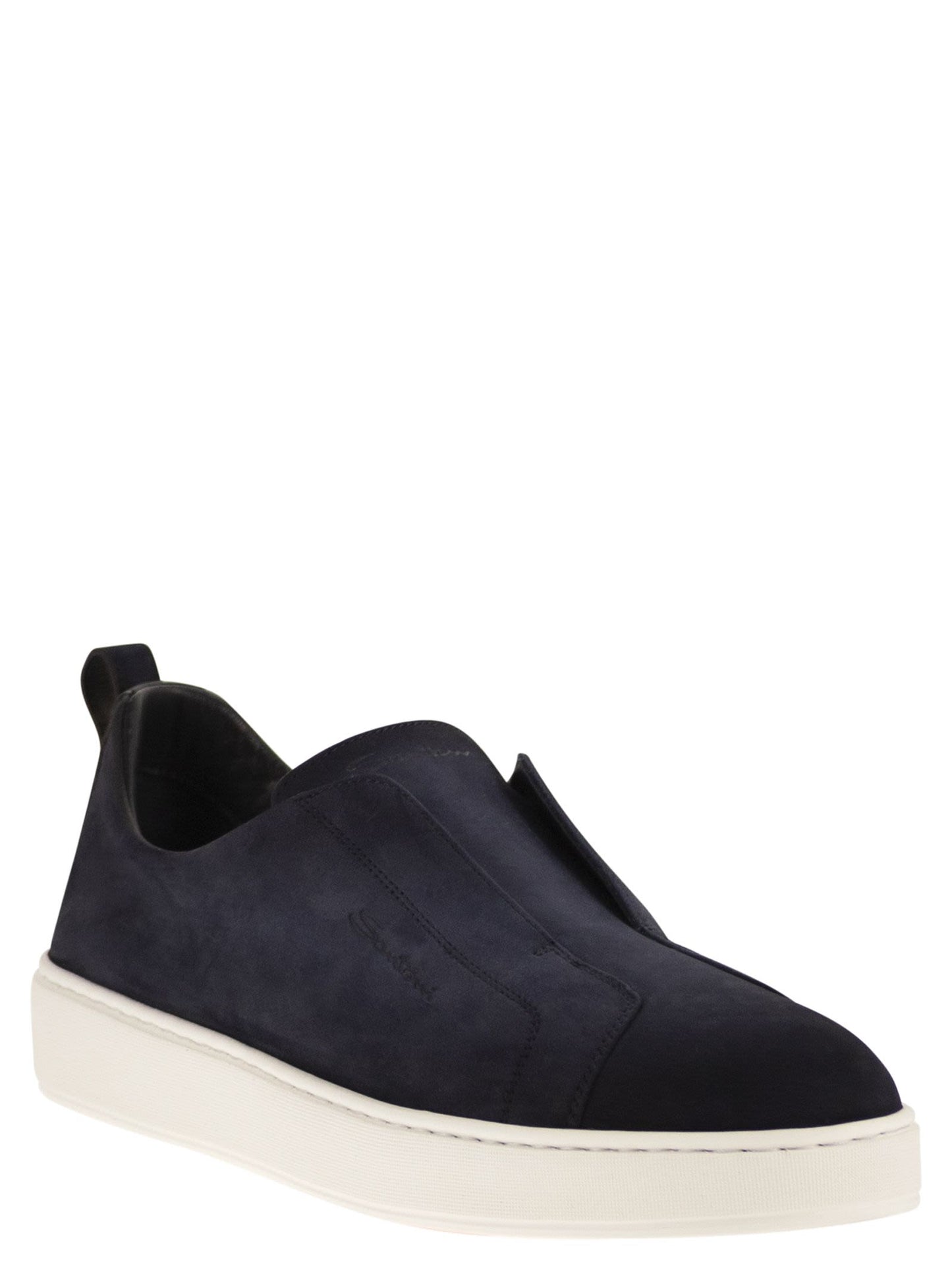 Santoni Men Suede Leather Slip-On Trainers With Rubber Sole SANTONI