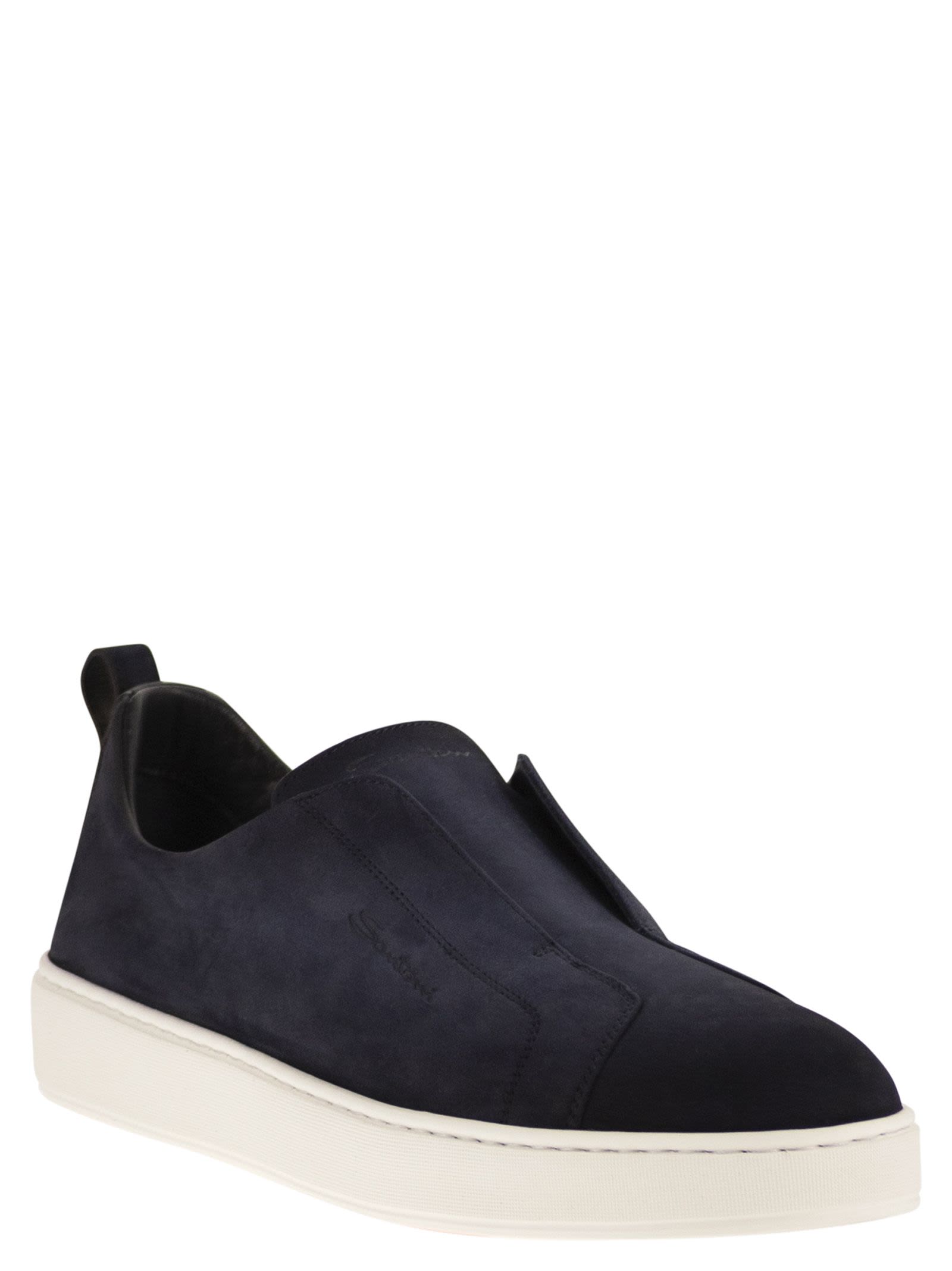 Santoni Men Suede Leather Slip-On Trainers With Rubber Sole SANTONI