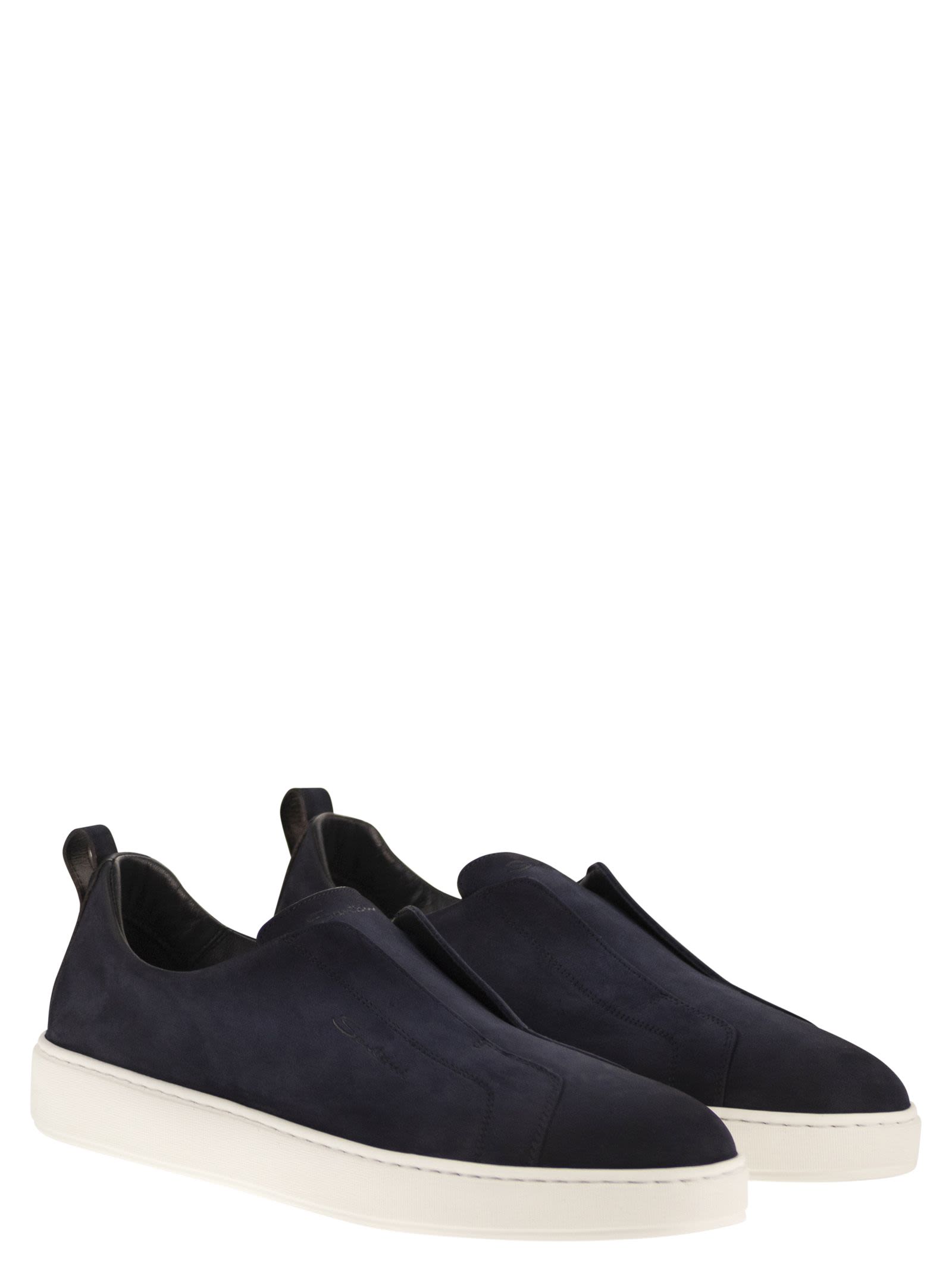Santoni Men Suede Leather Slip-On Trainers With Rubber Sole SANTONI
