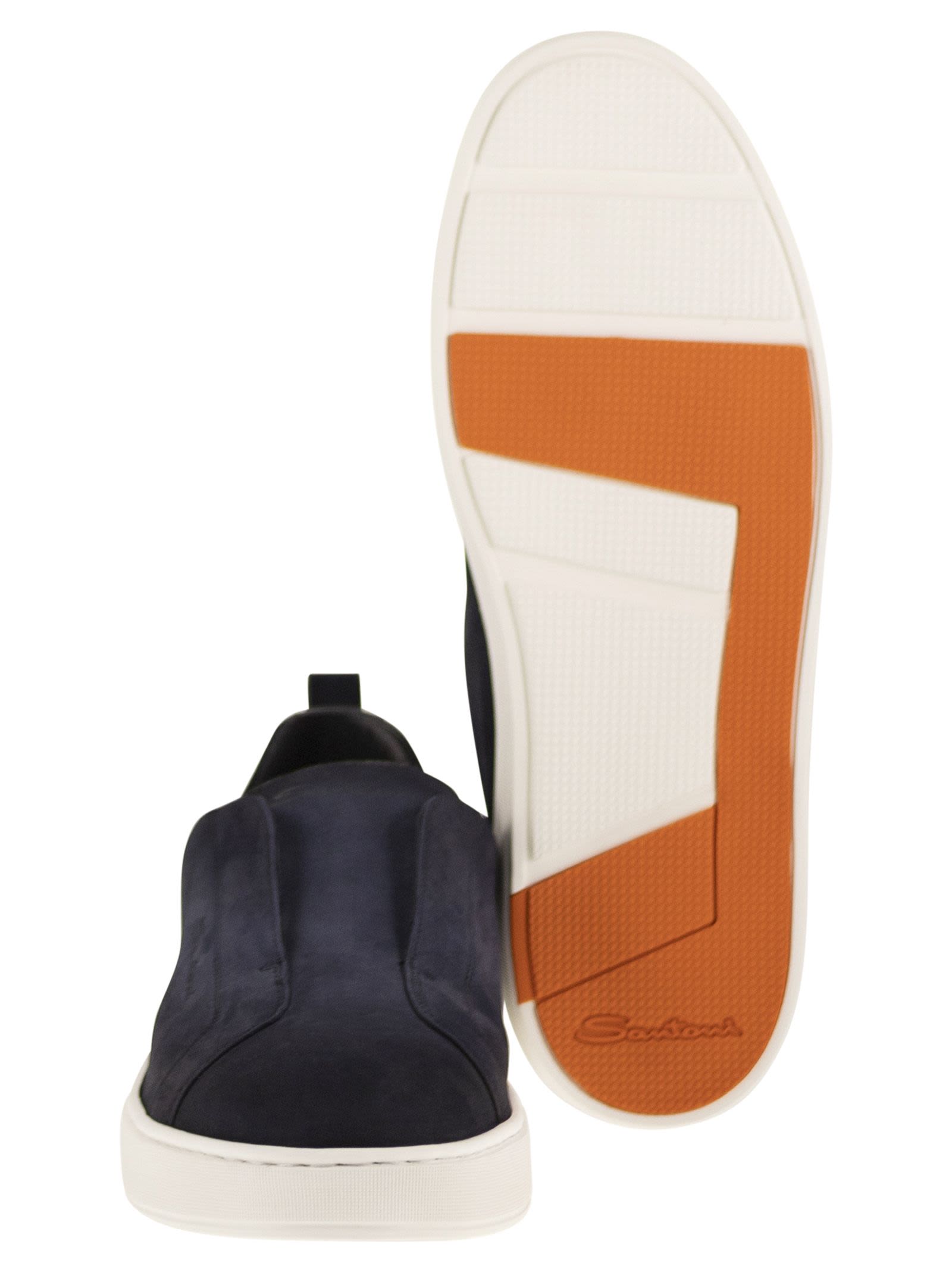 Santoni Men Suede Leather Slip-On Trainers With Rubber Sole SANTONI