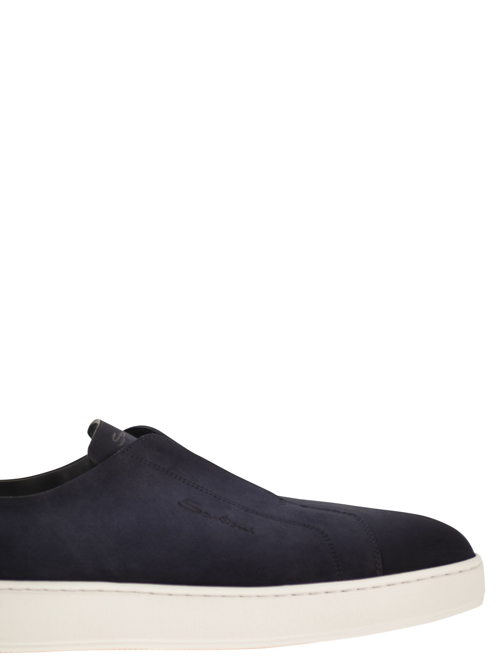 Santoni Men Suede Leather Slip-On Trainers With Rubber Sole SANTONI