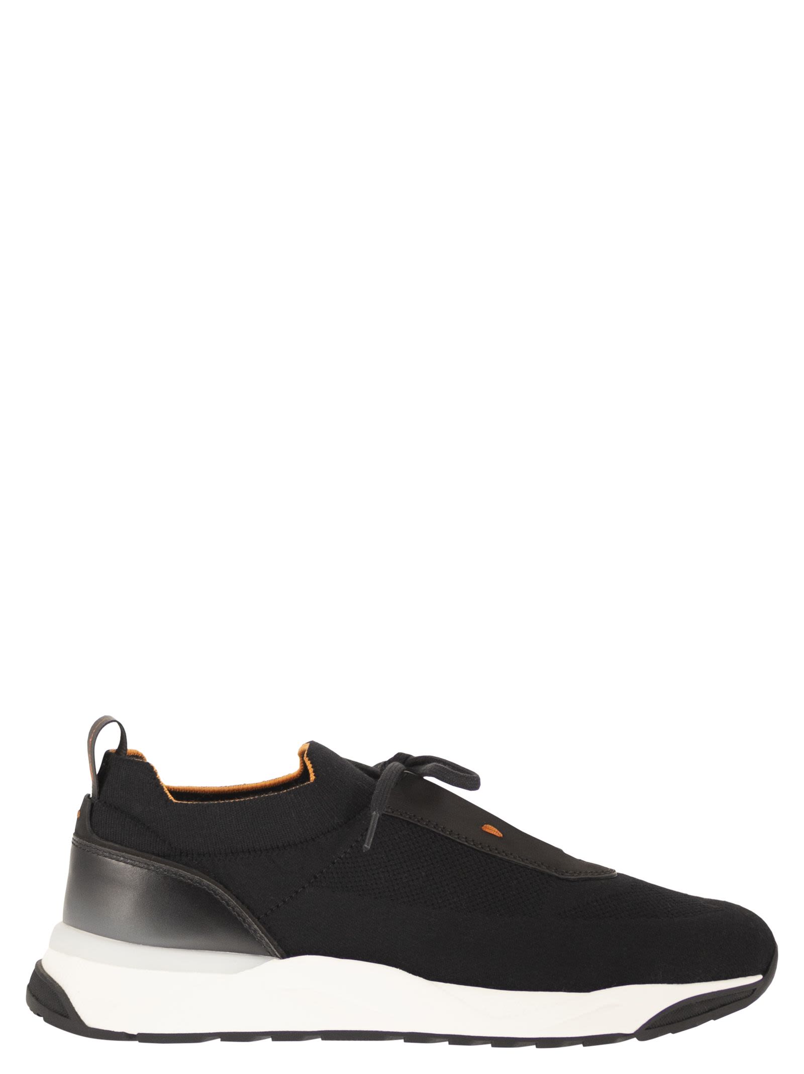 Santoni Men Textile And Leather Trainers With Raised Sole SANTONI