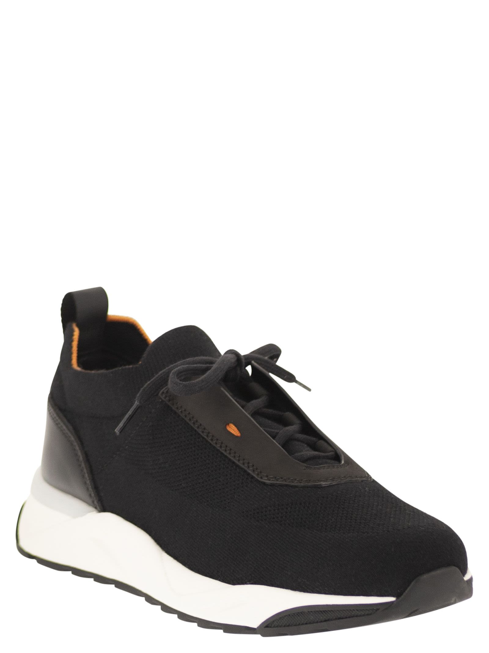 Santoni Men Textile And Leather Trainers With Raised Sole SANTONI