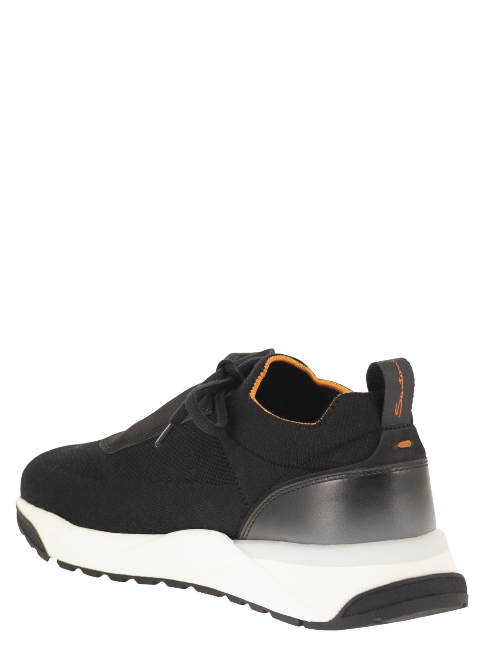 Santoni Men Textile And Leather Trainers With Raised Sole SANTONI