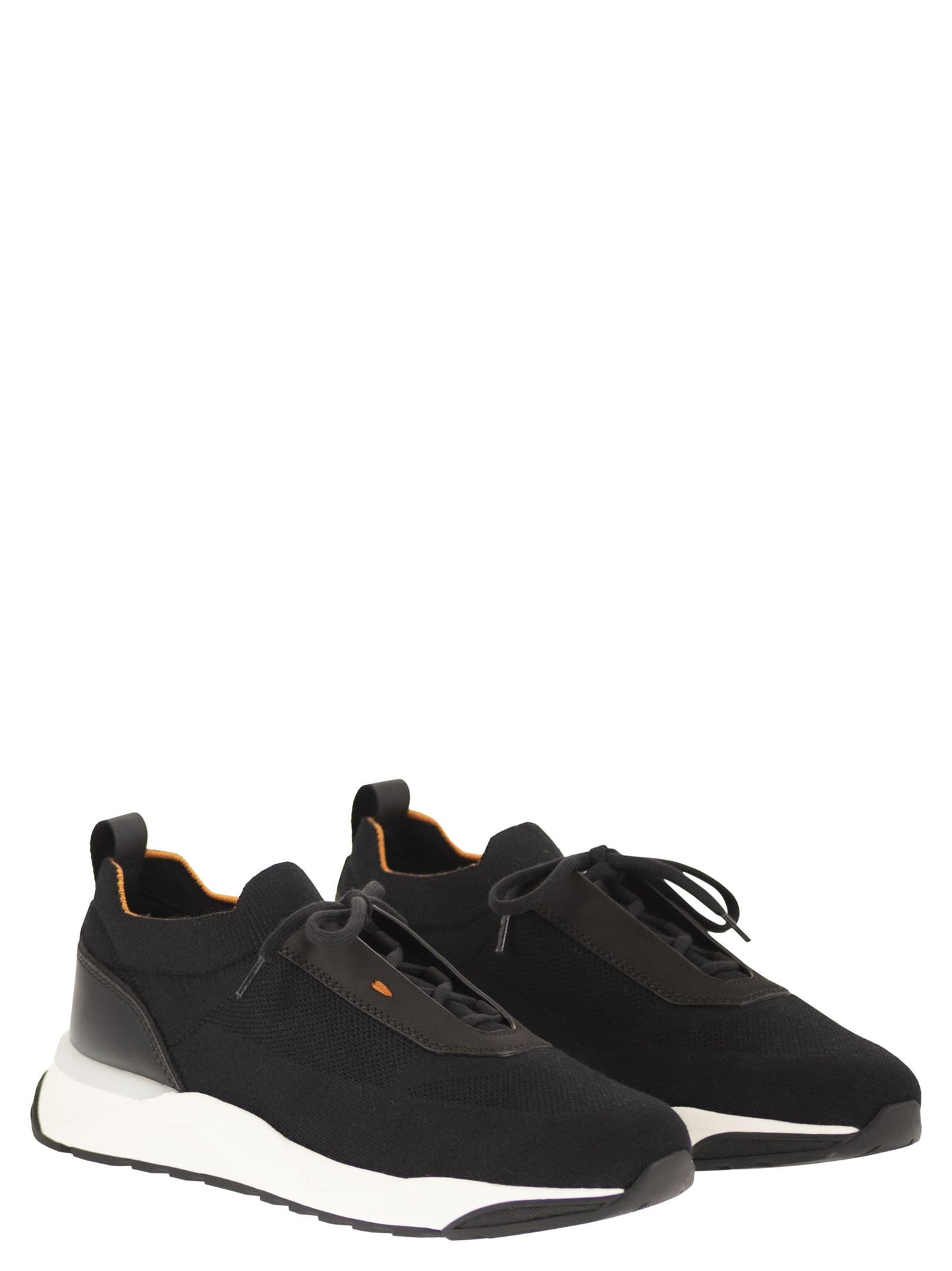 Santoni Men Textile And Leather Trainers With Raised Sole SANTONI