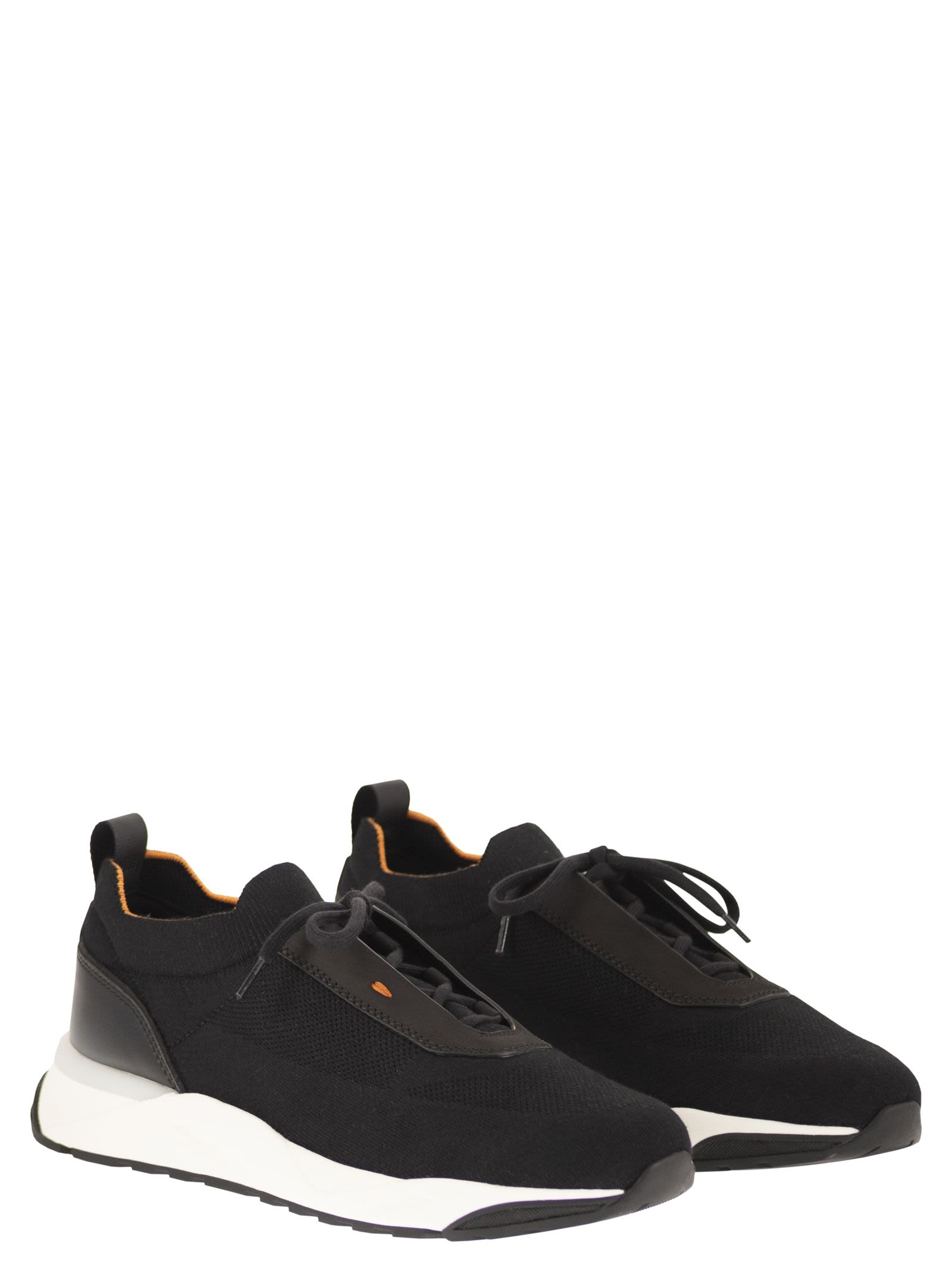 Santoni Men Textile And Leather Trainers With Raised Sole SANTONI
