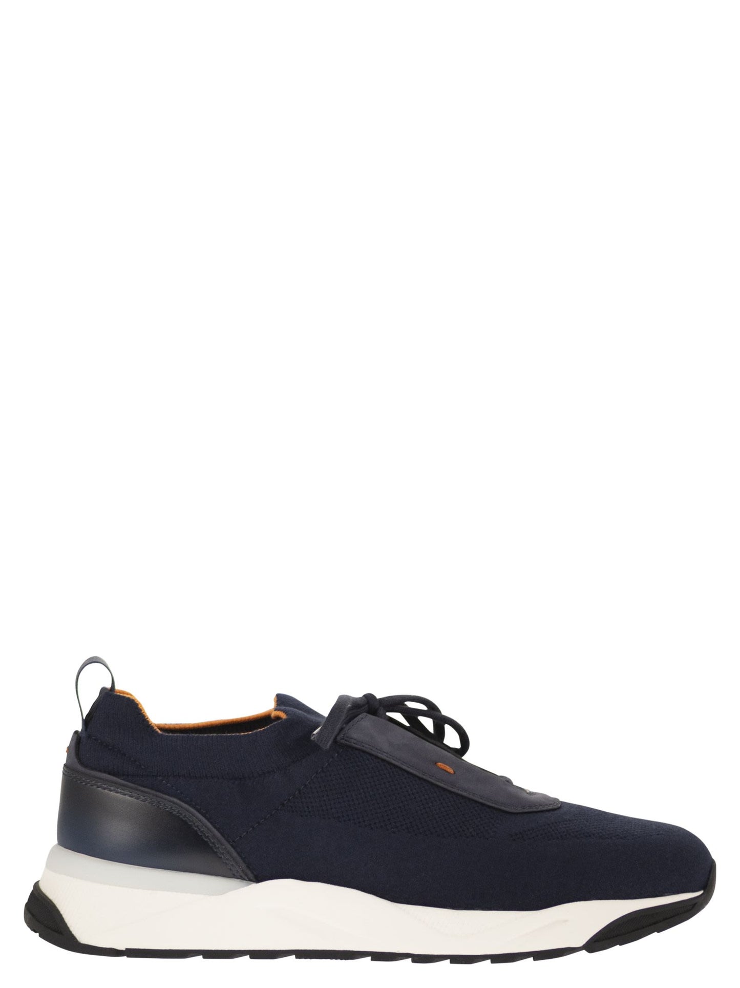 Santoni Men Textile And Leather Trainers With Raised Sole SANTONI