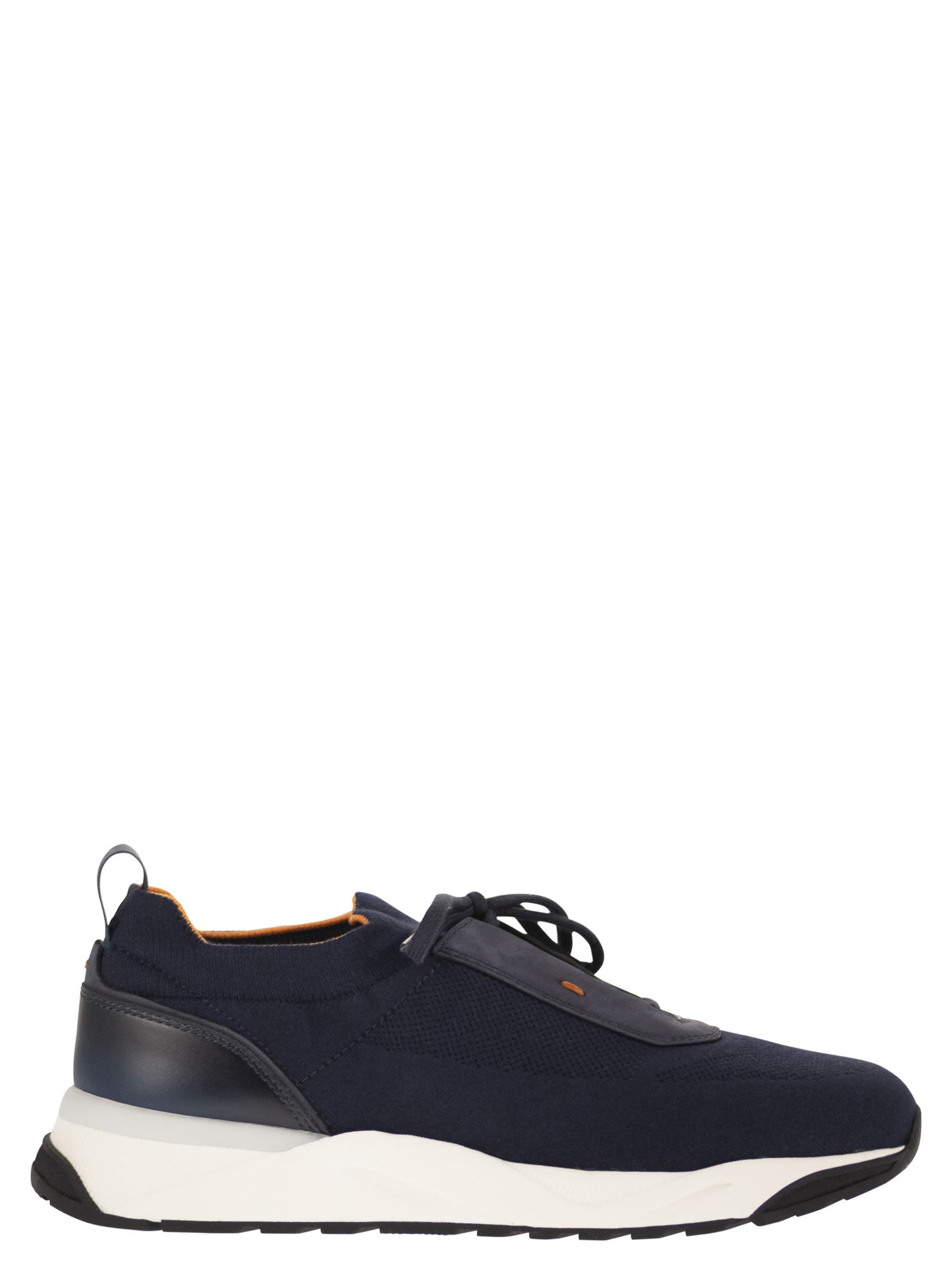 Santoni Men Textile And Leather Trainers With Raised Sole SANTONI