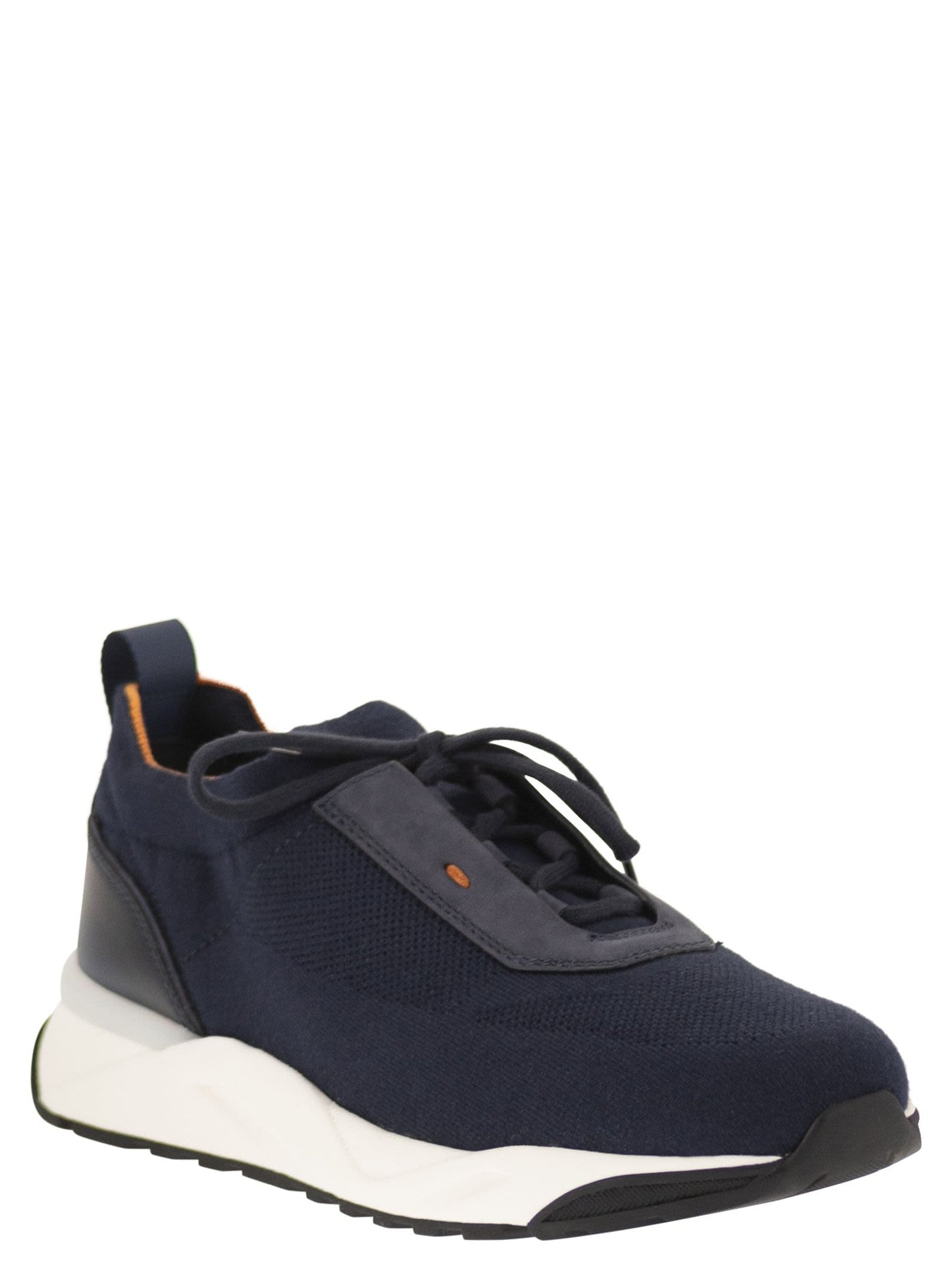 Santoni Men Textile And Leather Trainers With Raised Sole SANTONI