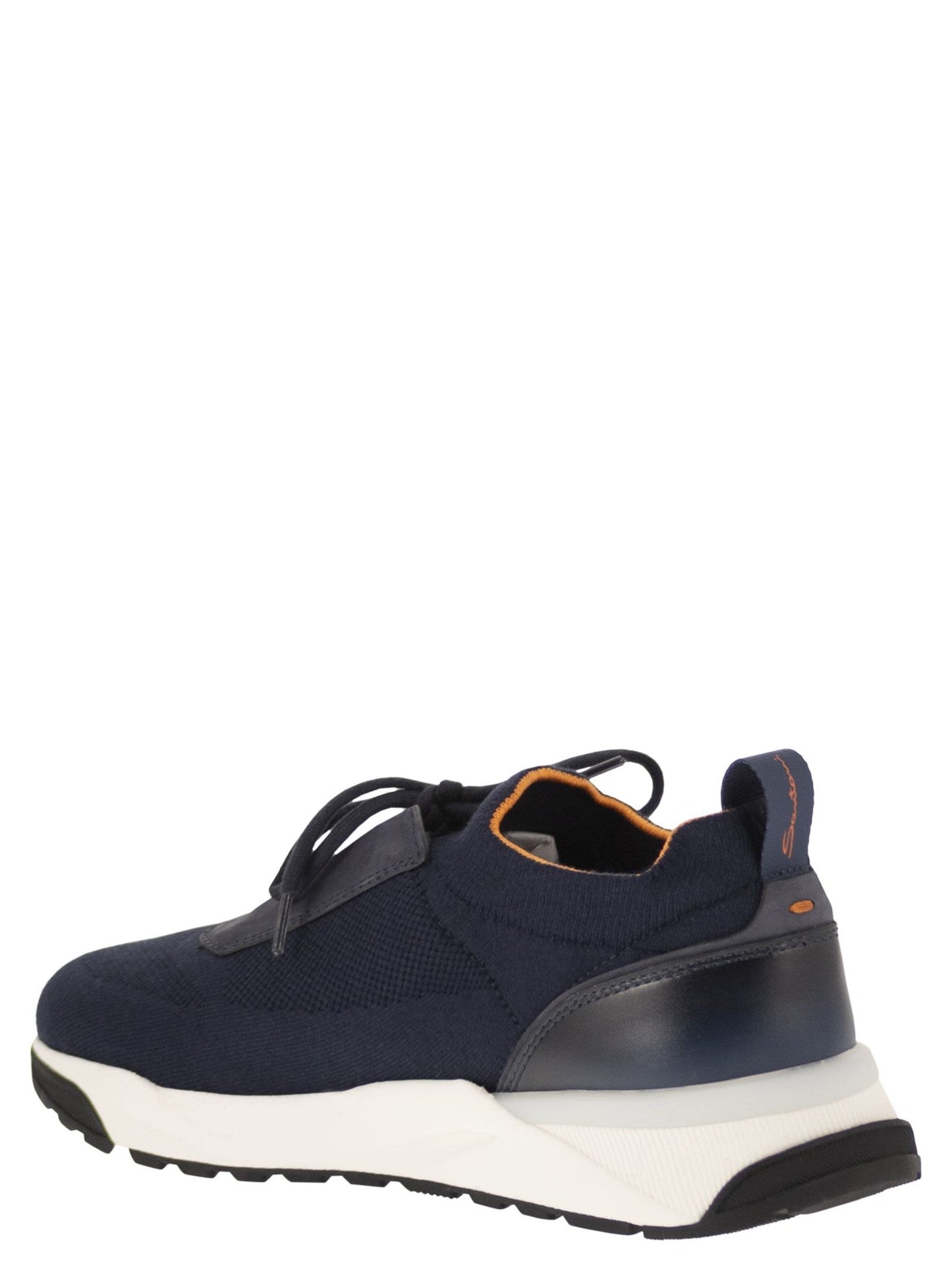 Santoni Men Textile And Leather Trainers With Raised Sole SANTONI