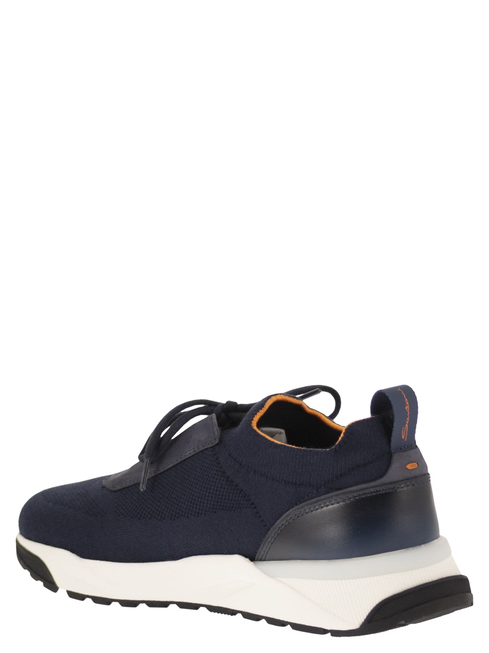 Santoni Men Textile And Leather Trainers With Raised Sole SANTONI