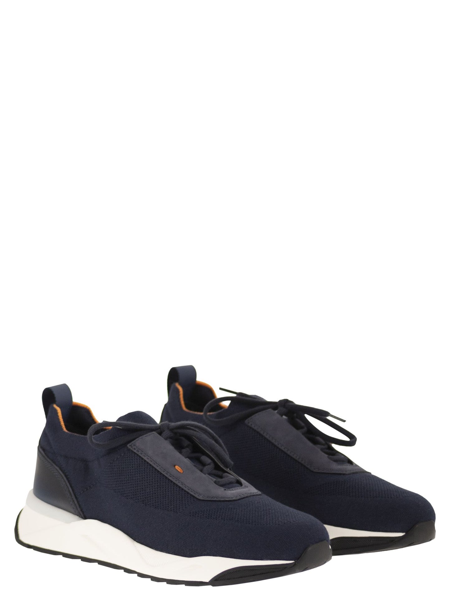 Santoni Men Textile And Leather Trainers With Raised Sole SANTONI
