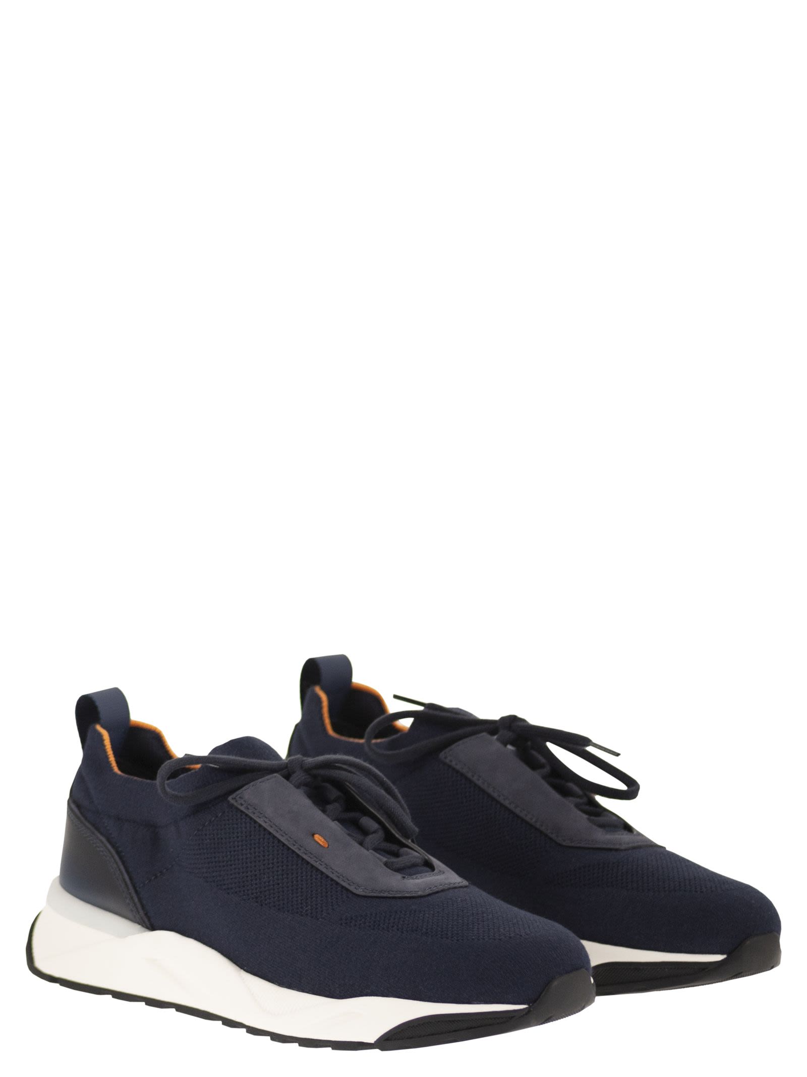 Santoni Men Textile And Leather Trainers With Raised Sole SANTONI
