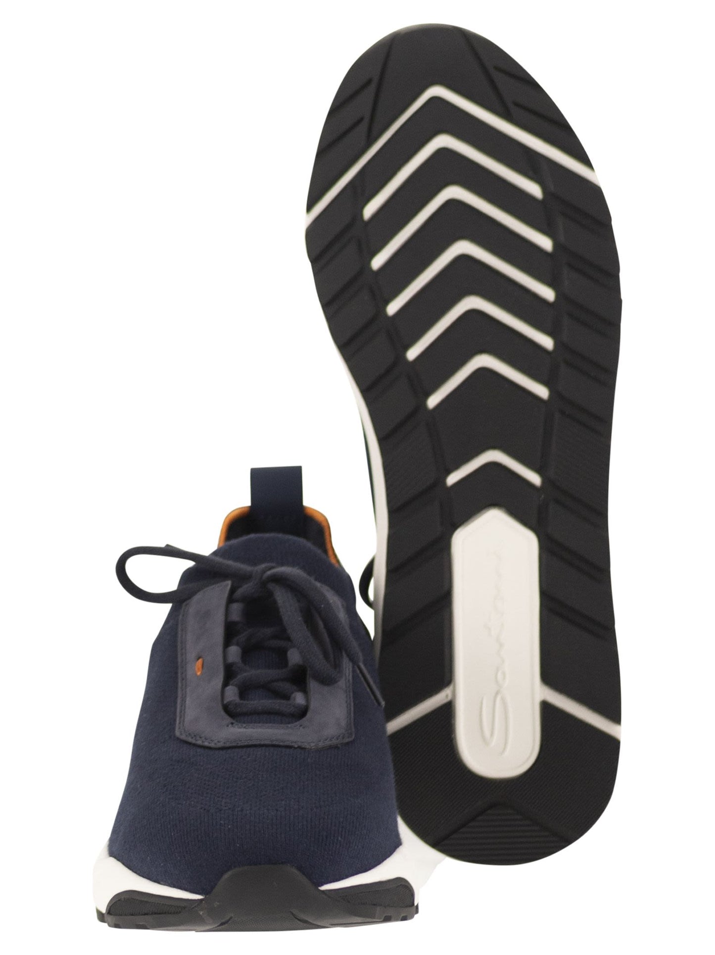 Santoni Men Textile And Leather Trainers With Raised Sole SANTONI
